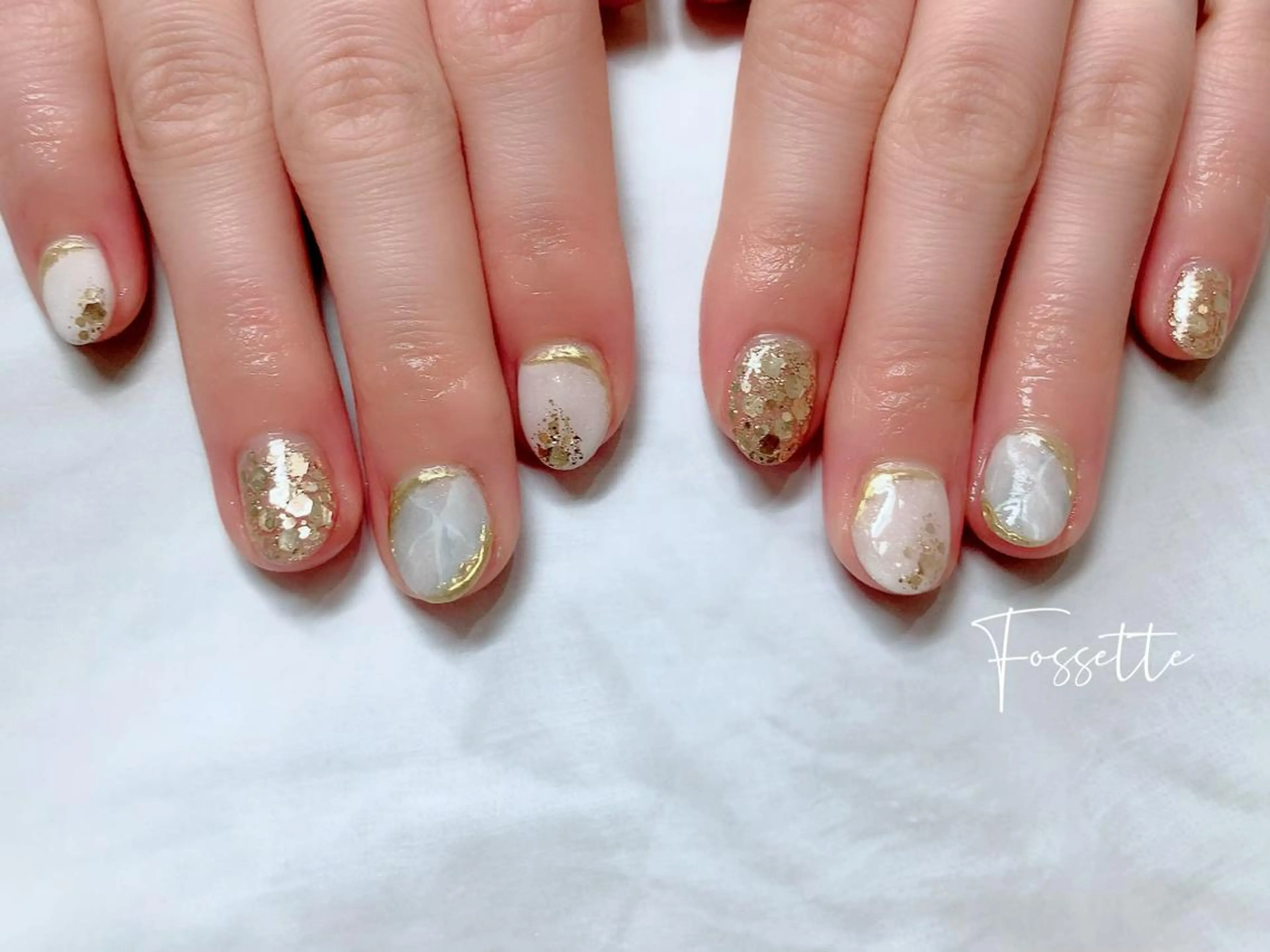 ネイル ホログラムネイル キラキラネイル 大理石ネイル(マーブル) ミラーネイル ニュアンスネイル nailsalon Fossetteのネイルデザイン