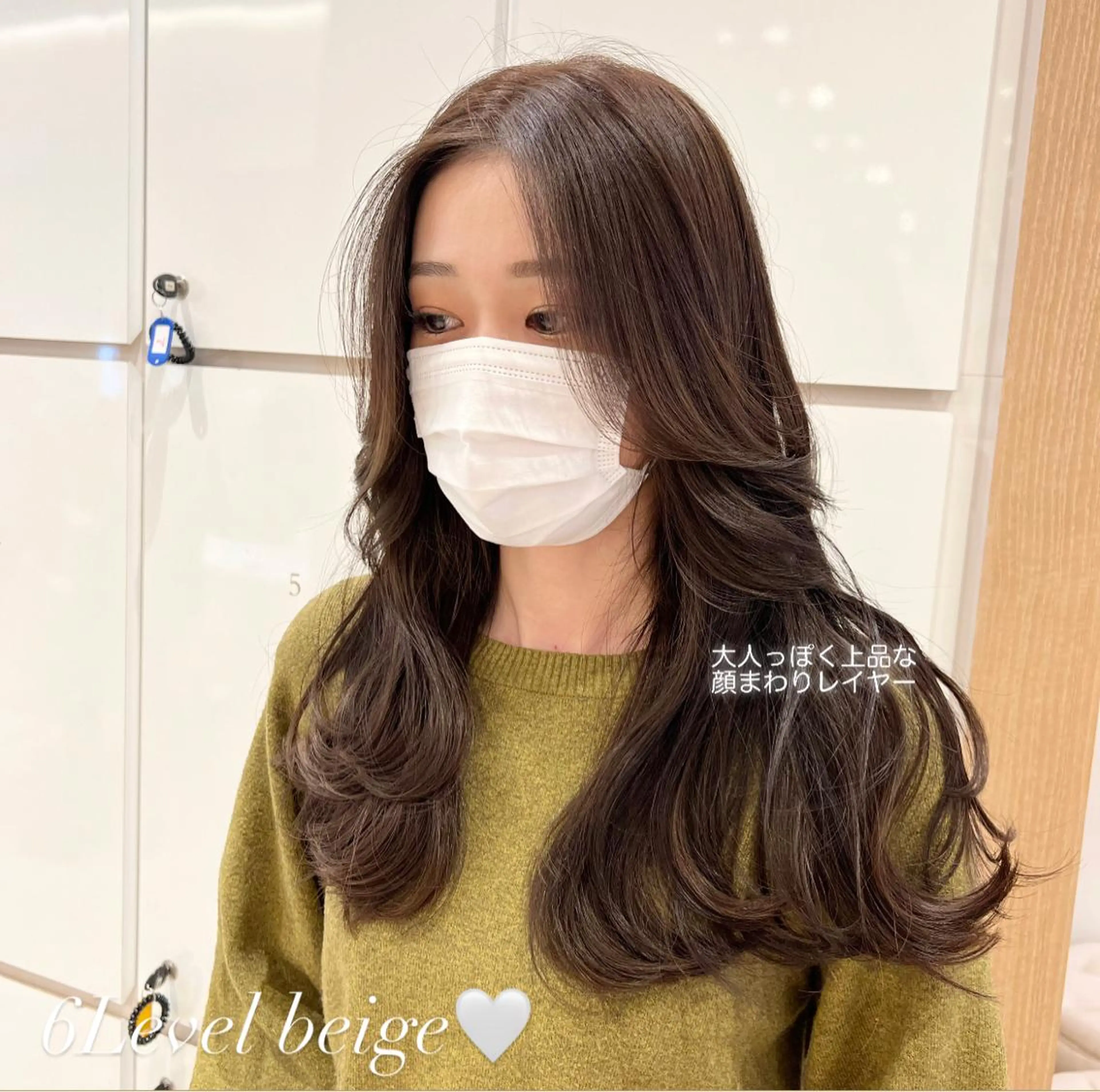 ロング カラー ブリーチ 透明感カラー ブリーチなしカラー 顔まわりレイヤー 顔周りカット platinam doll南草津店のマツエク・マツパデザイン