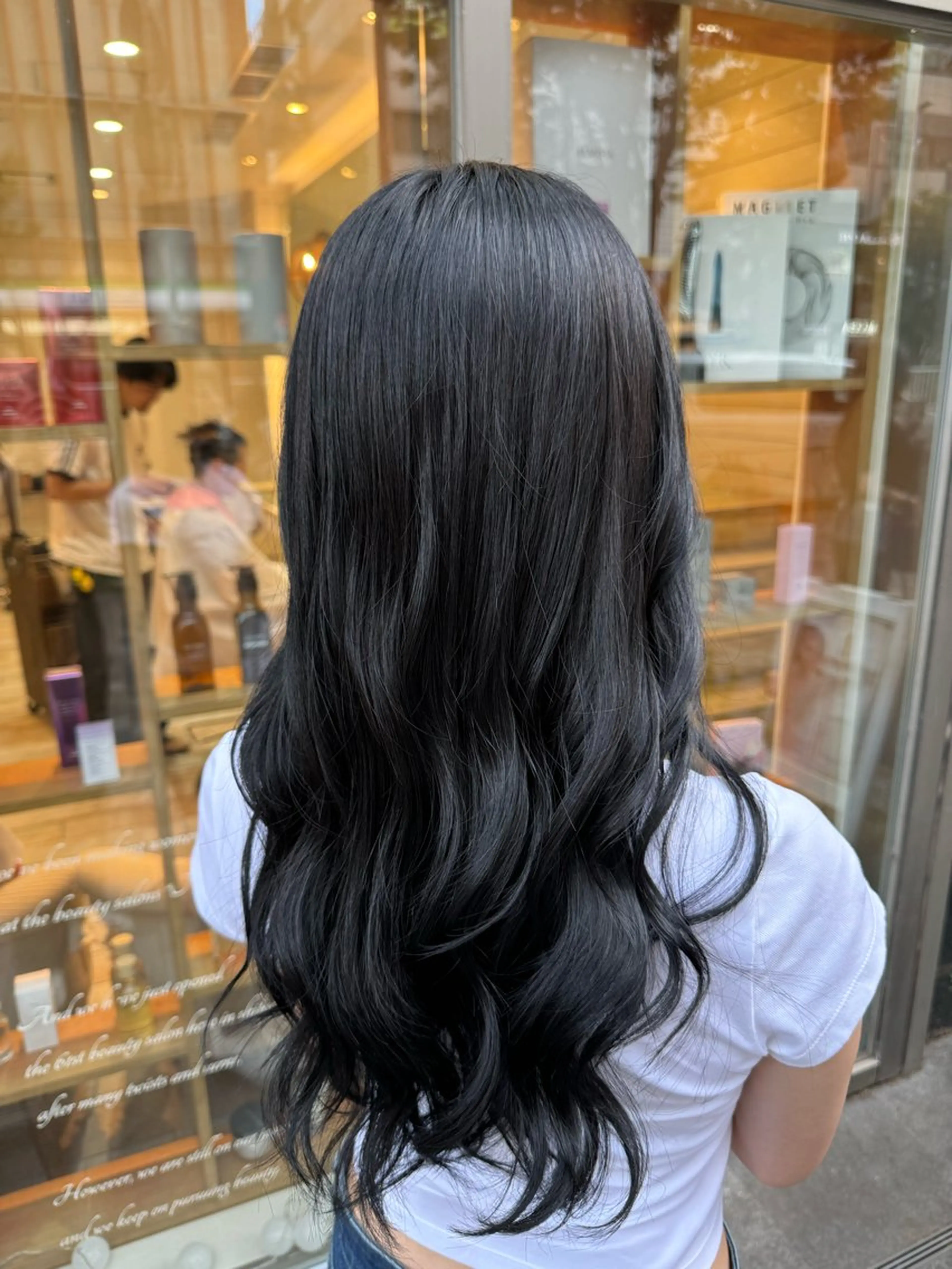 ロング カラー 黒髪 ブルーカラー ブルーブラック ヘアカラー hidero/渋谷/ メンズカット/パーマのヘアスタイル