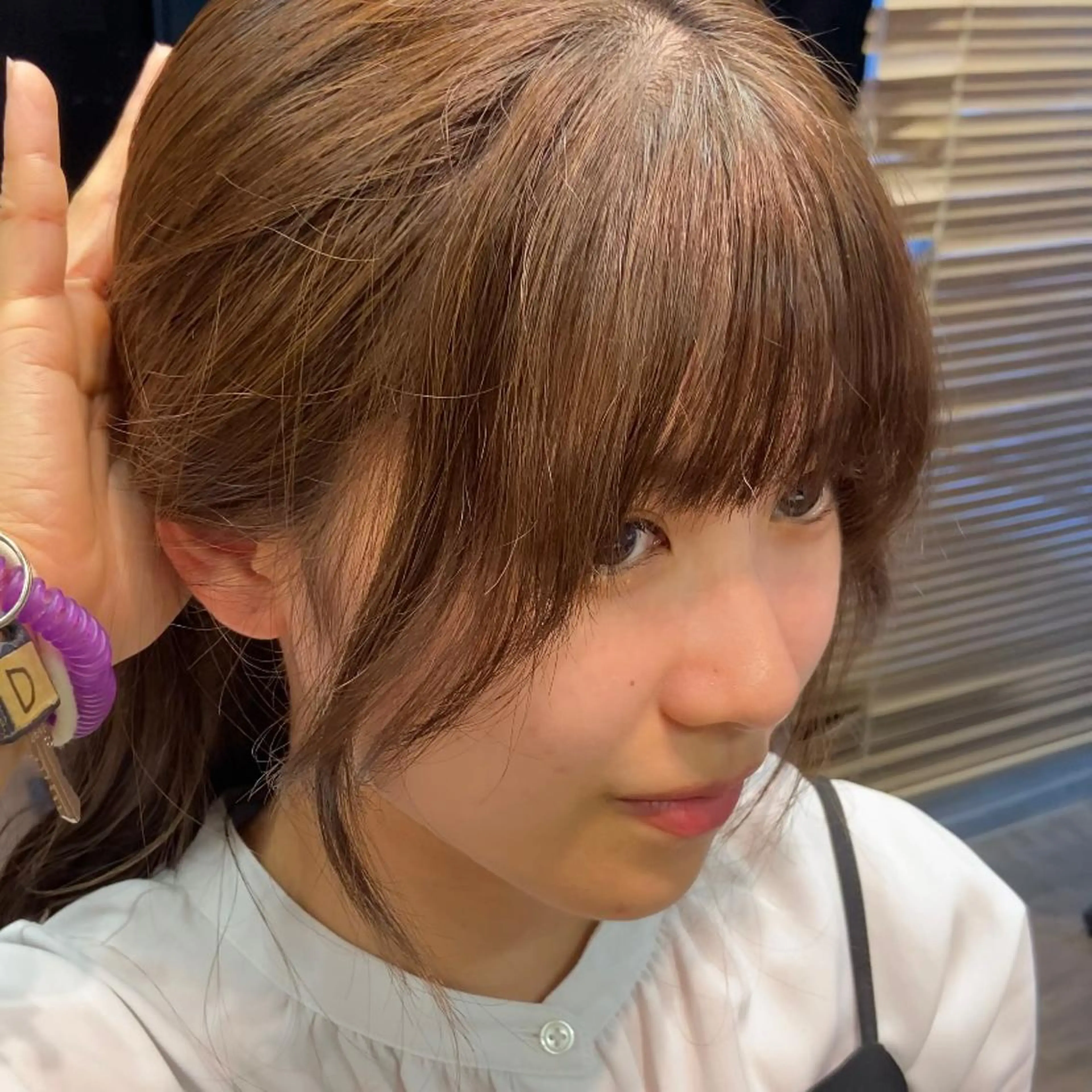 セミロング 顔周りカット トリートメント 艶暖色カラー🍒 縮毛矯正ほののヘアスタイル