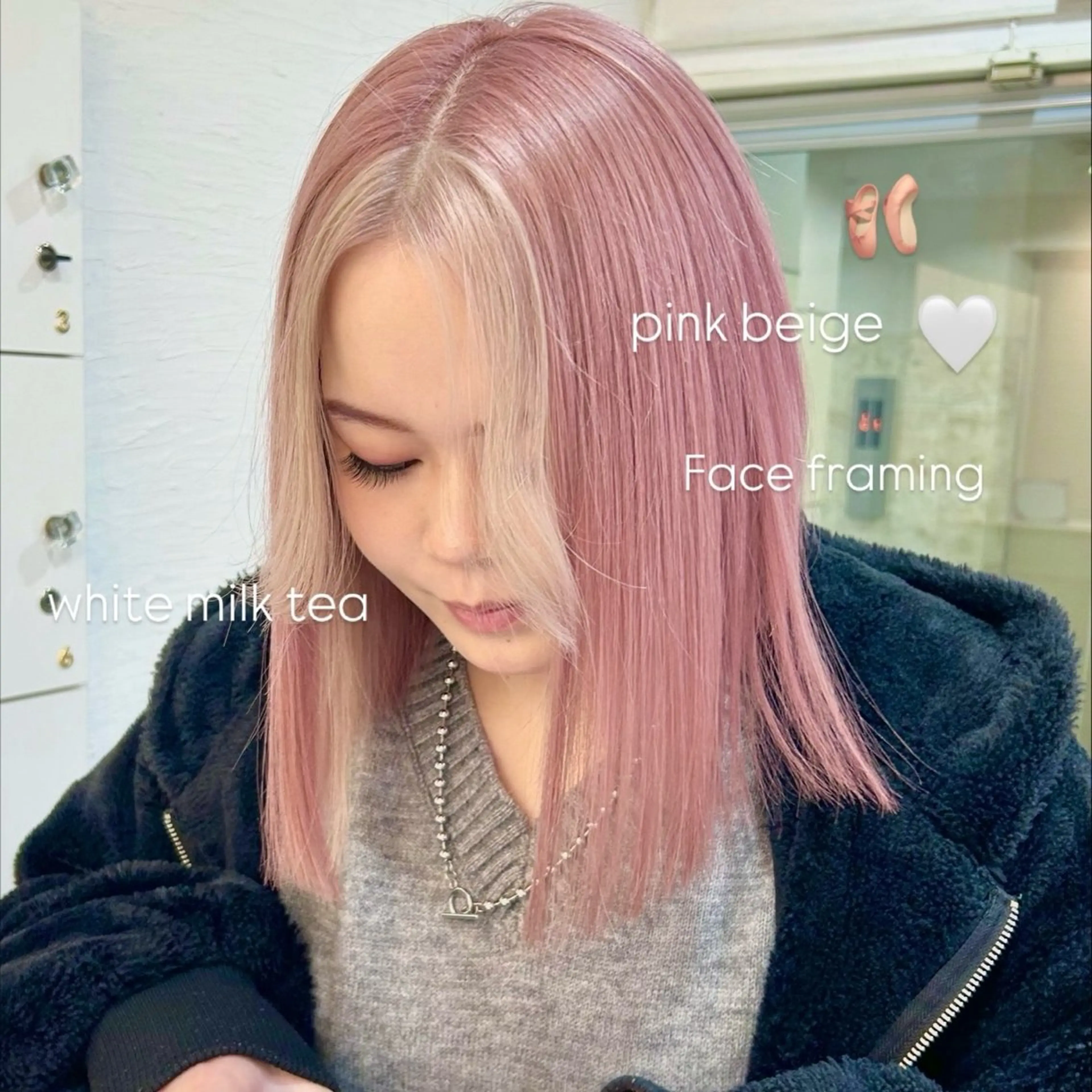 ミディアム カラー ミストバング  フェイスフレーミング ハイトーンカラー ヘアカラー inq sakae所属・りん🌷︎名古屋 ブリーチカラーのヘアスタイル