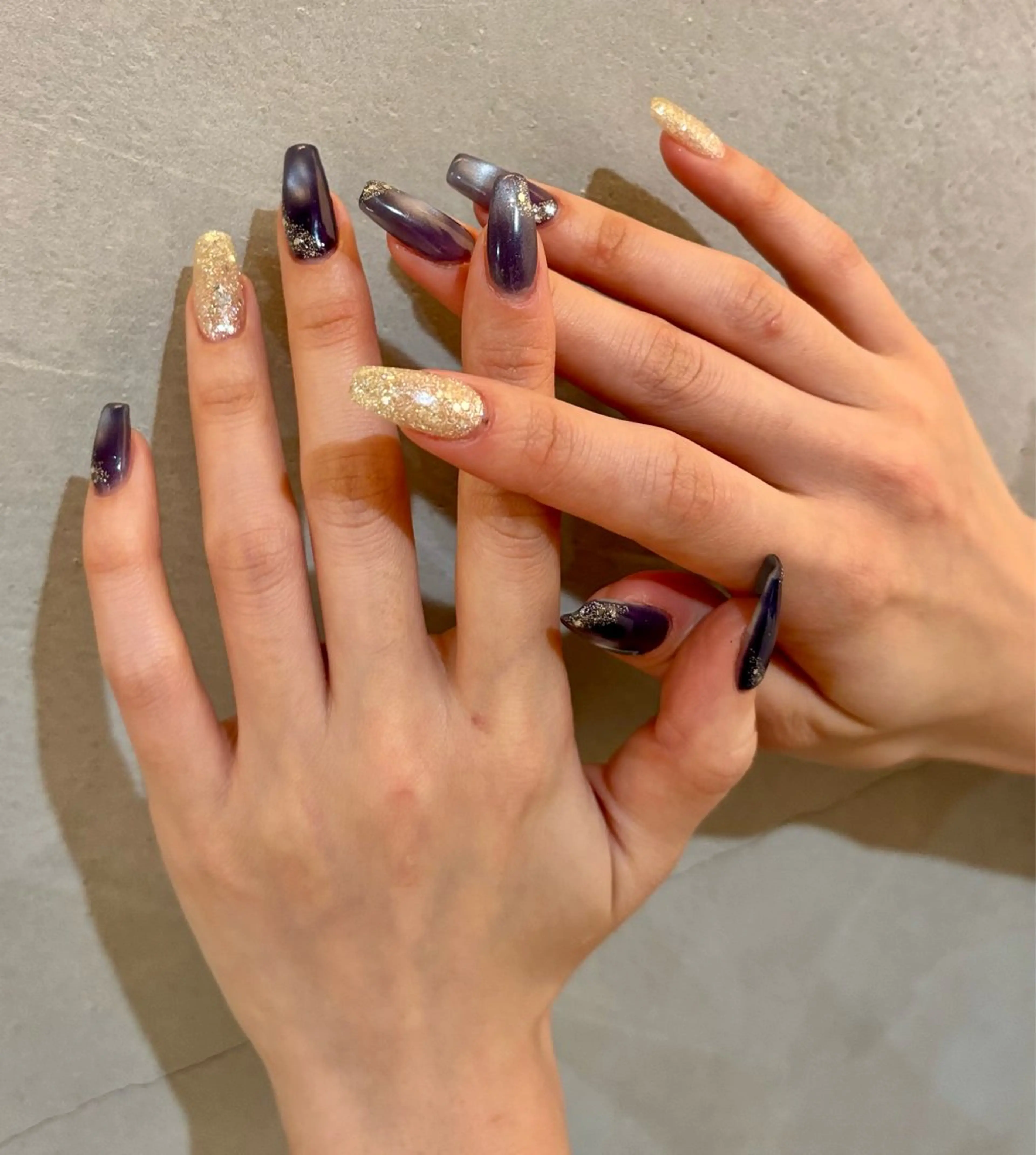 ネイル ゴールド ラメ(グリッター) ネイビー ハンドネイル パラスパガーデン ♡齊藤歩のネイルデザイン