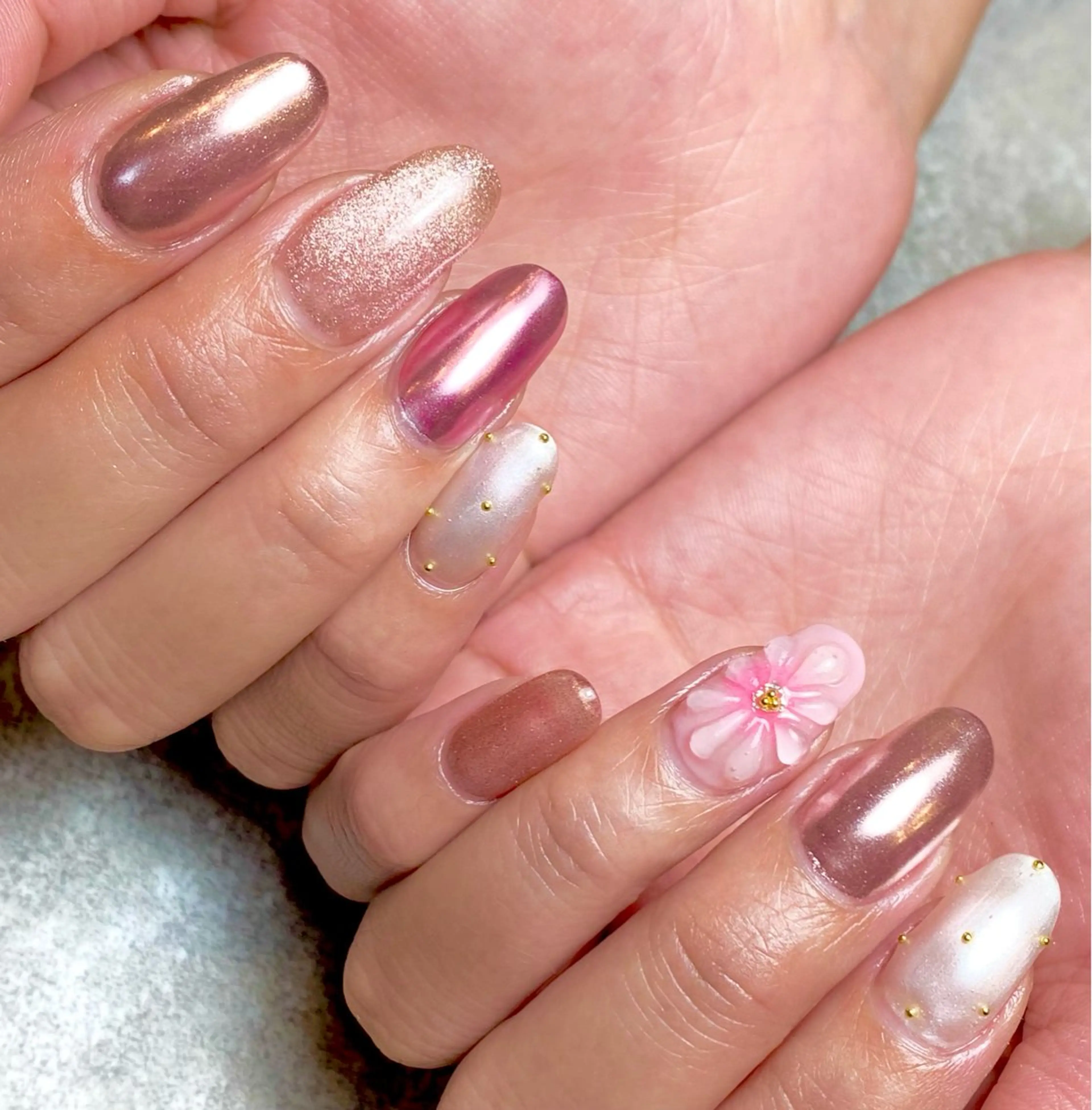 ネイル フラワーネイル ぷっくりネイル 春ネイル ハンドネイル Narumi nailのネイルデザイン