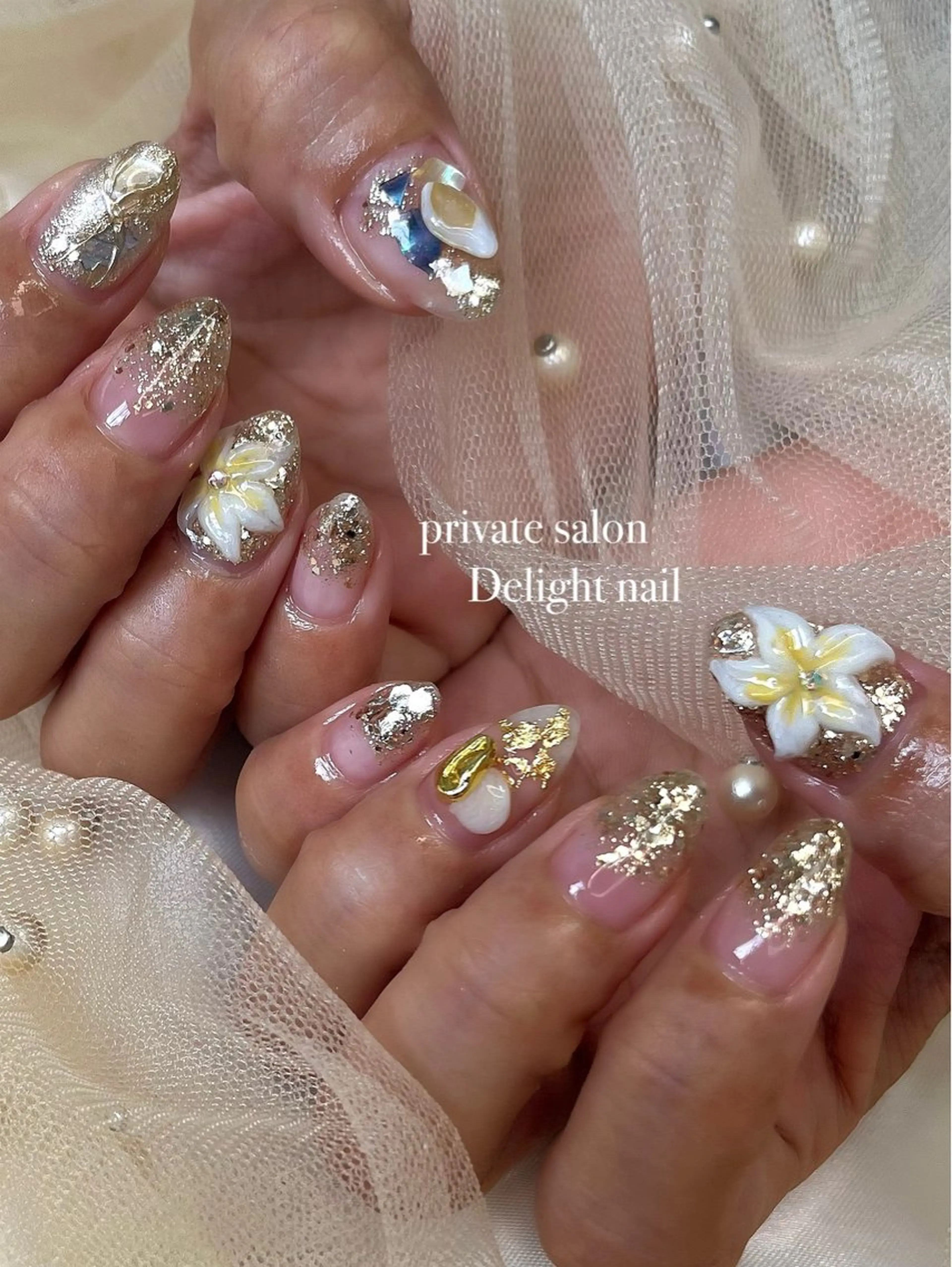 ネイル フラワーネイル ゴールド aya ssのネイルデザイン