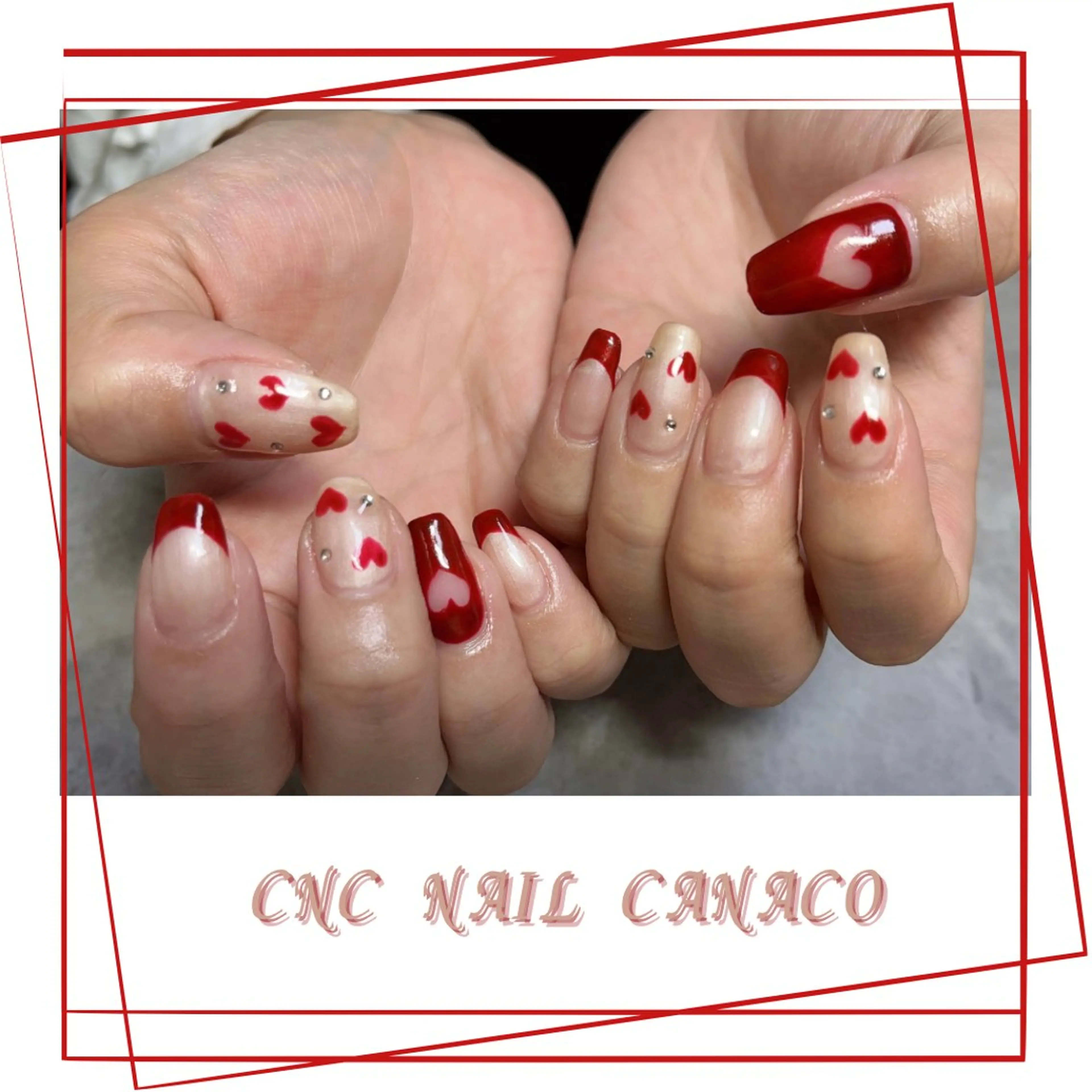 ネイル アートネイル ボルドー ハート 持ち込み 冬ネイル Felice所属・ベテランネイル cnc nailのネイルデザイン