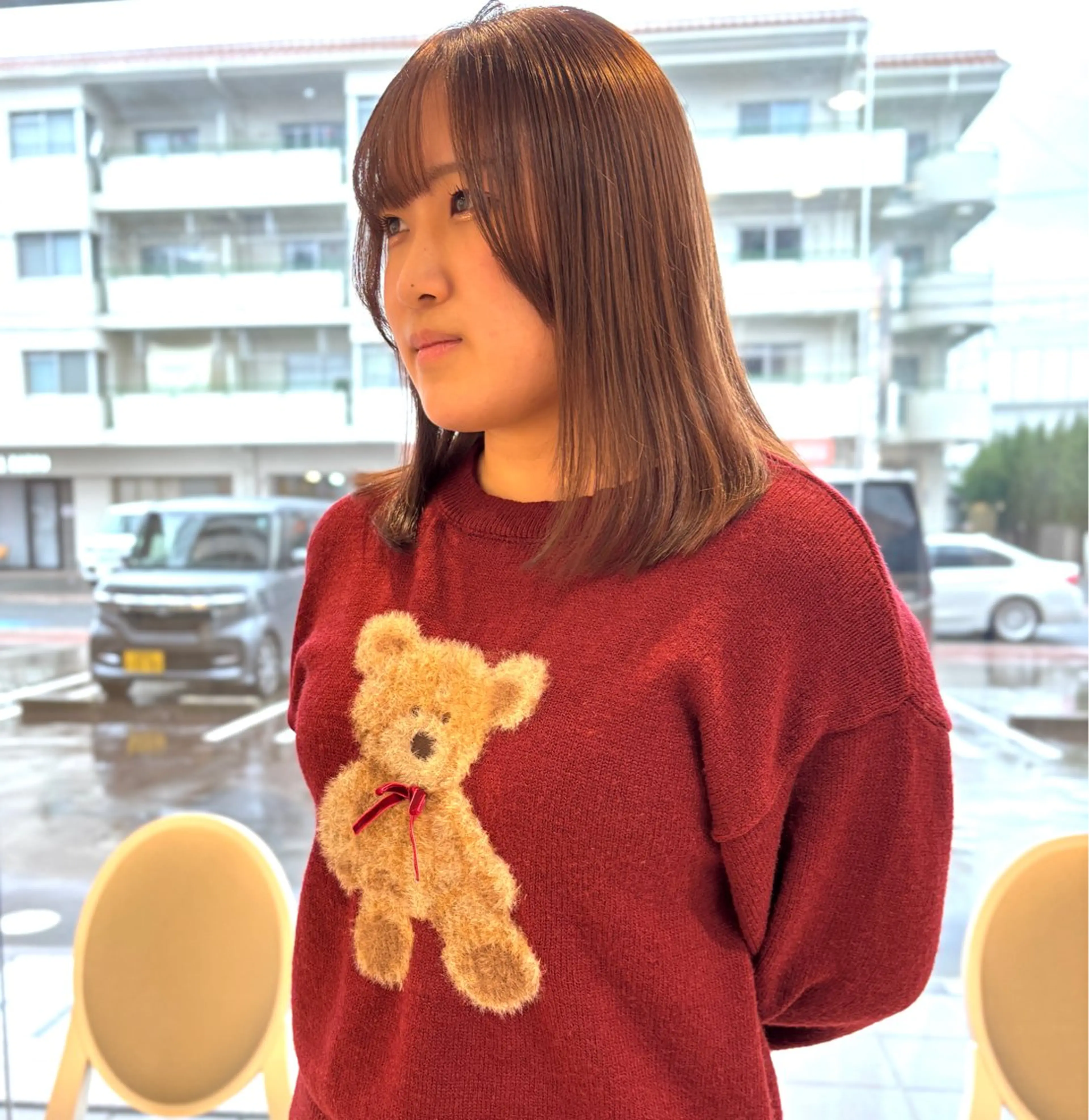 セミロング カット ヘアカラー ブリーチなしwカラー メンズパーマ新居見のヘアスタイル