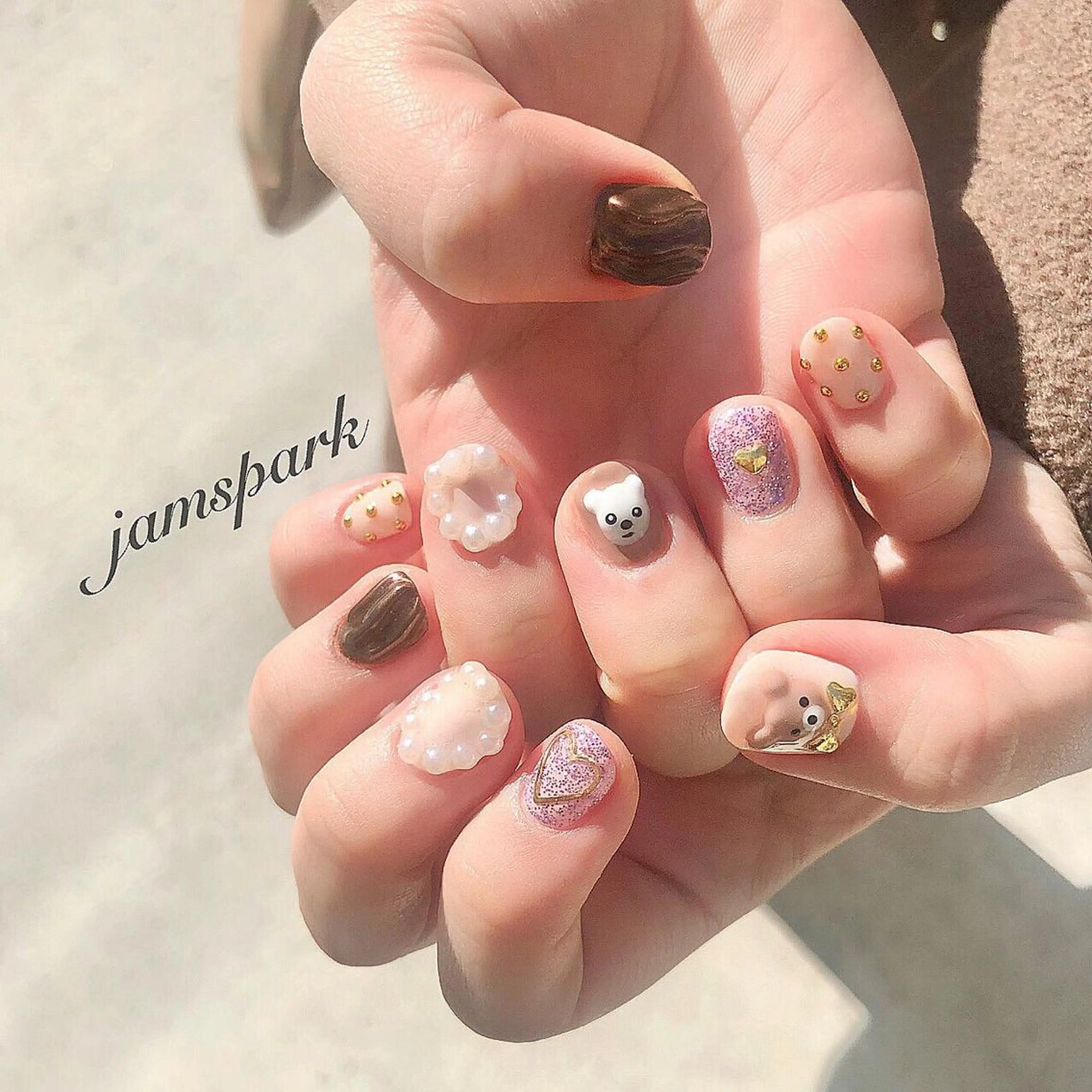 ネイル ドット ガーリー ハート ラメ(グリッター) ミラーネイル ハンドネイル jamspark ✨のネイルデザイン