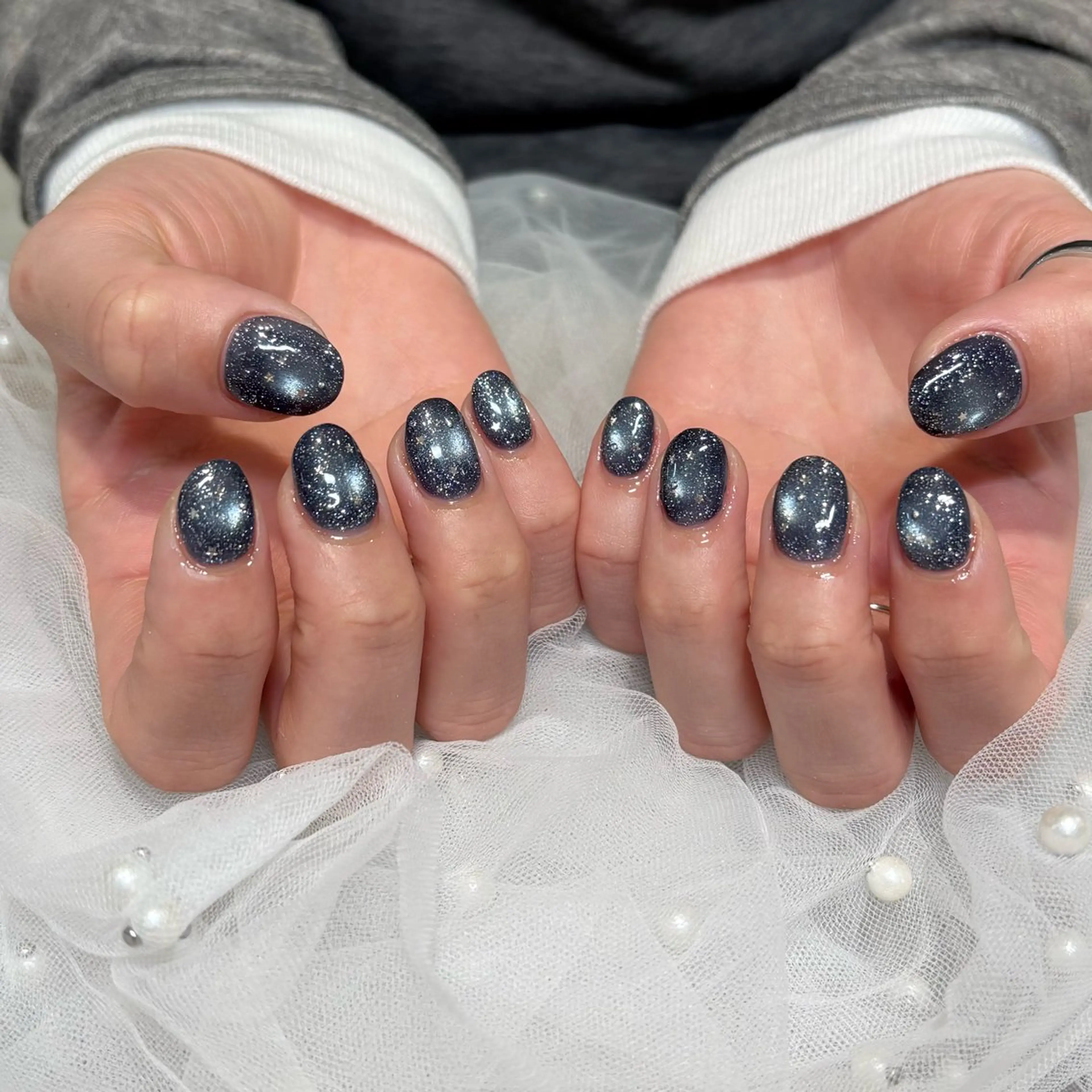 ネイル ネイビー ハンドネイル 荒巻 めいのネイルデザイン