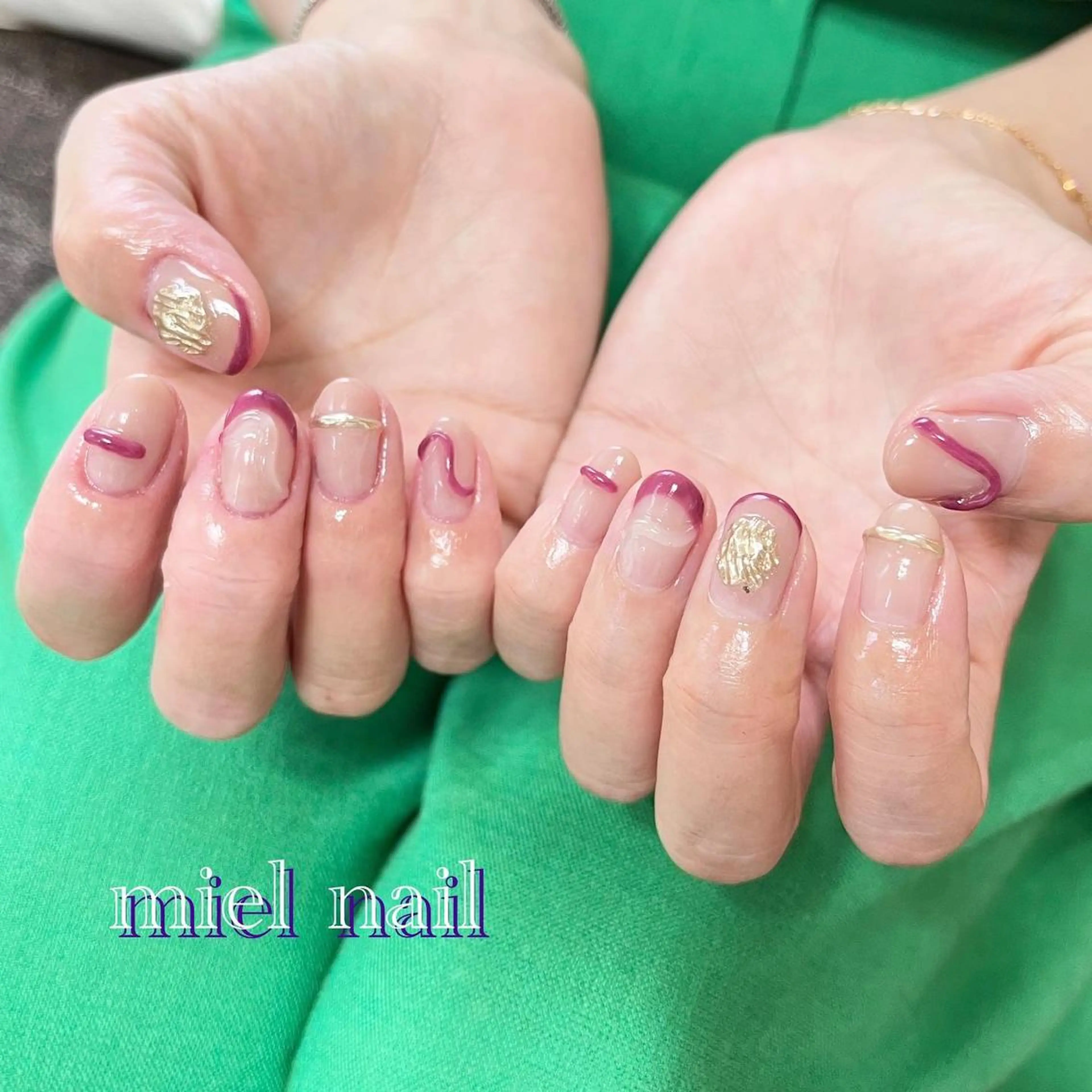ネイル フレンチネイル ジェルネイル 持ち込み パープル 夏ネイル ハンドネイル miel nailのネイルデザイン