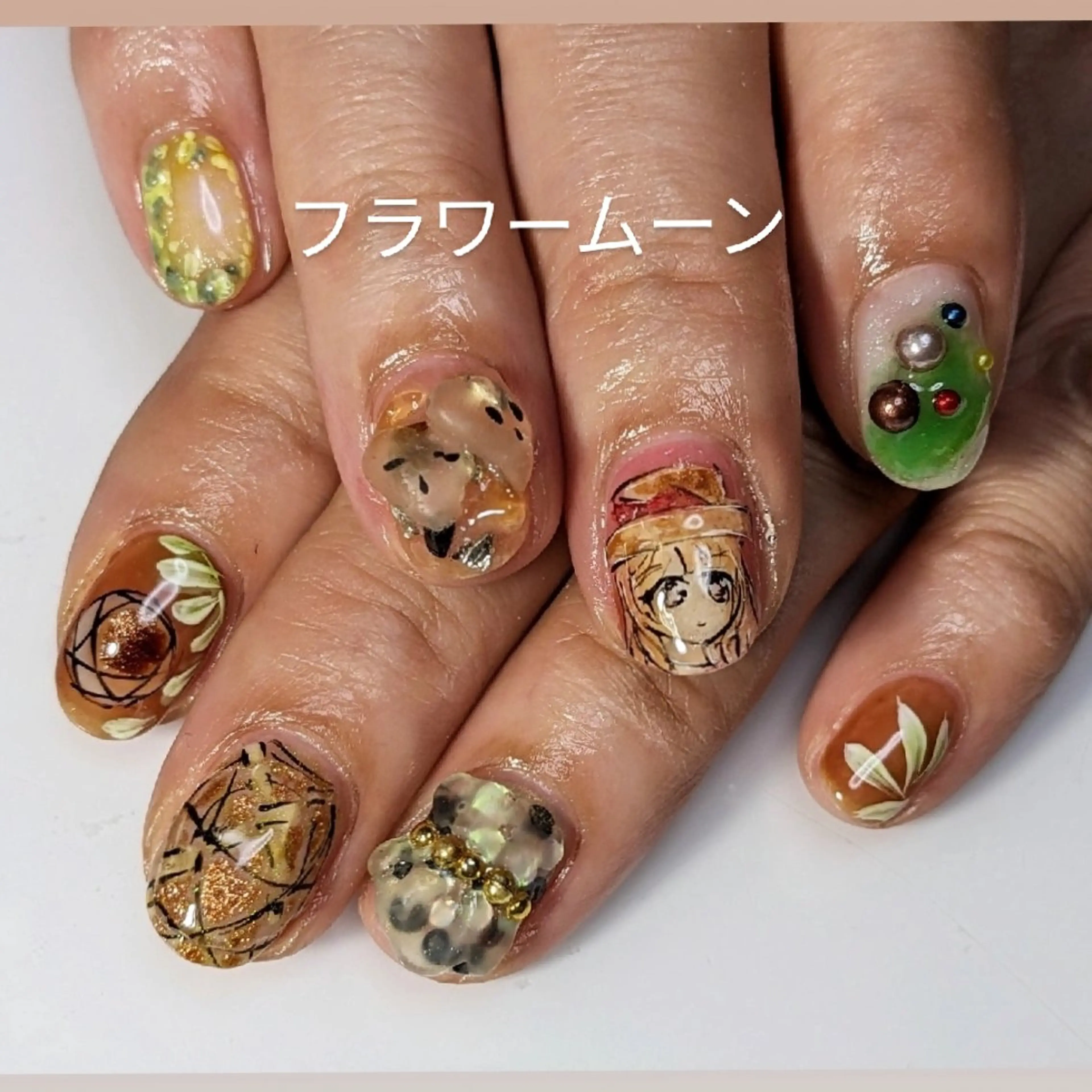 ネイル 持ち込み ハンドネイル ハンドケア フラワー ムーンのネイルデザイン