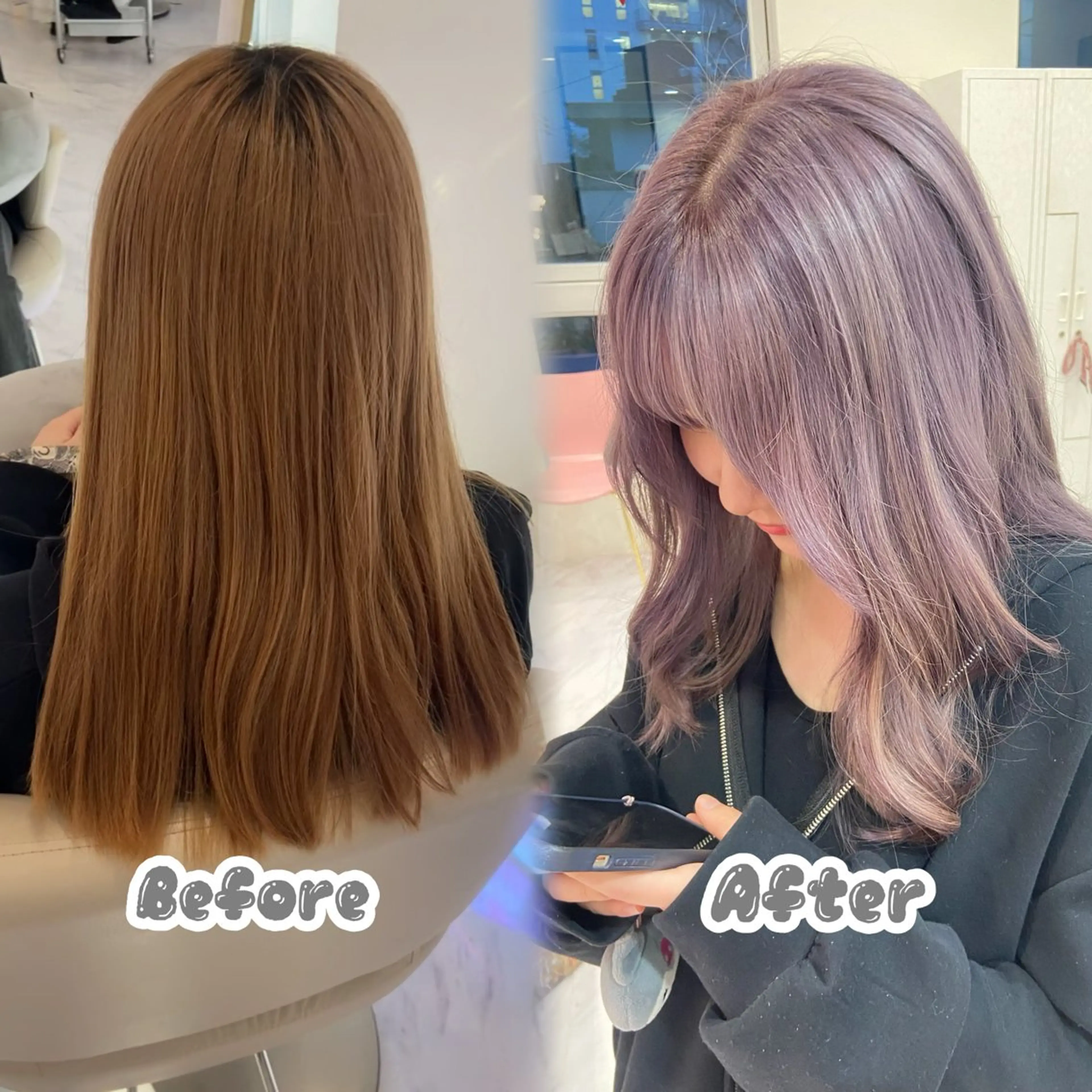 セミロング カラー オレンジ バイオレットカラー カット ヘアカラー トリートメント 名駅/ハイトーン /Y2k/YUNAのヘアスタイル