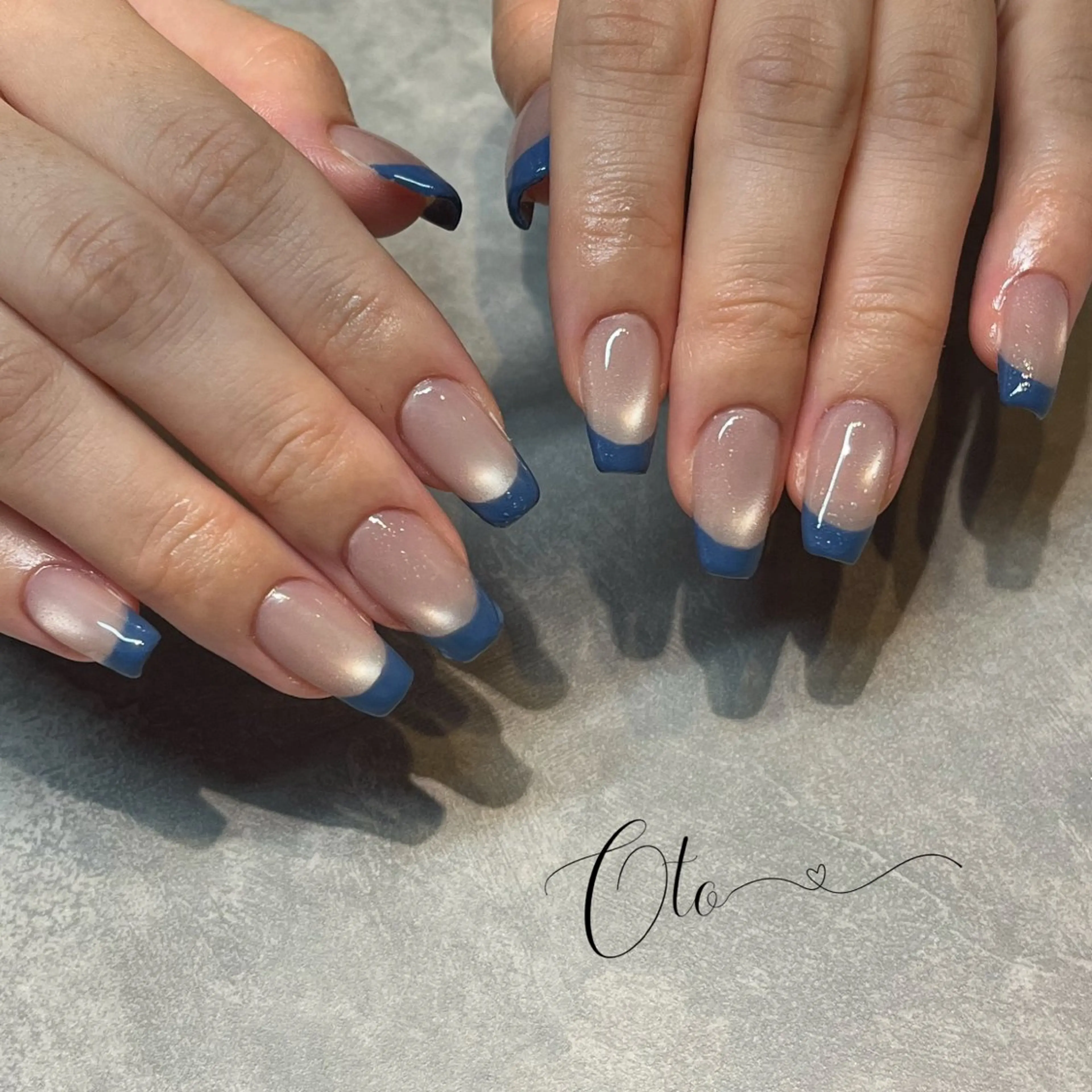 ネイル ブルー フレンチネイル マグネットネイル ハンドネイル Oto_ megのネイルデザイン