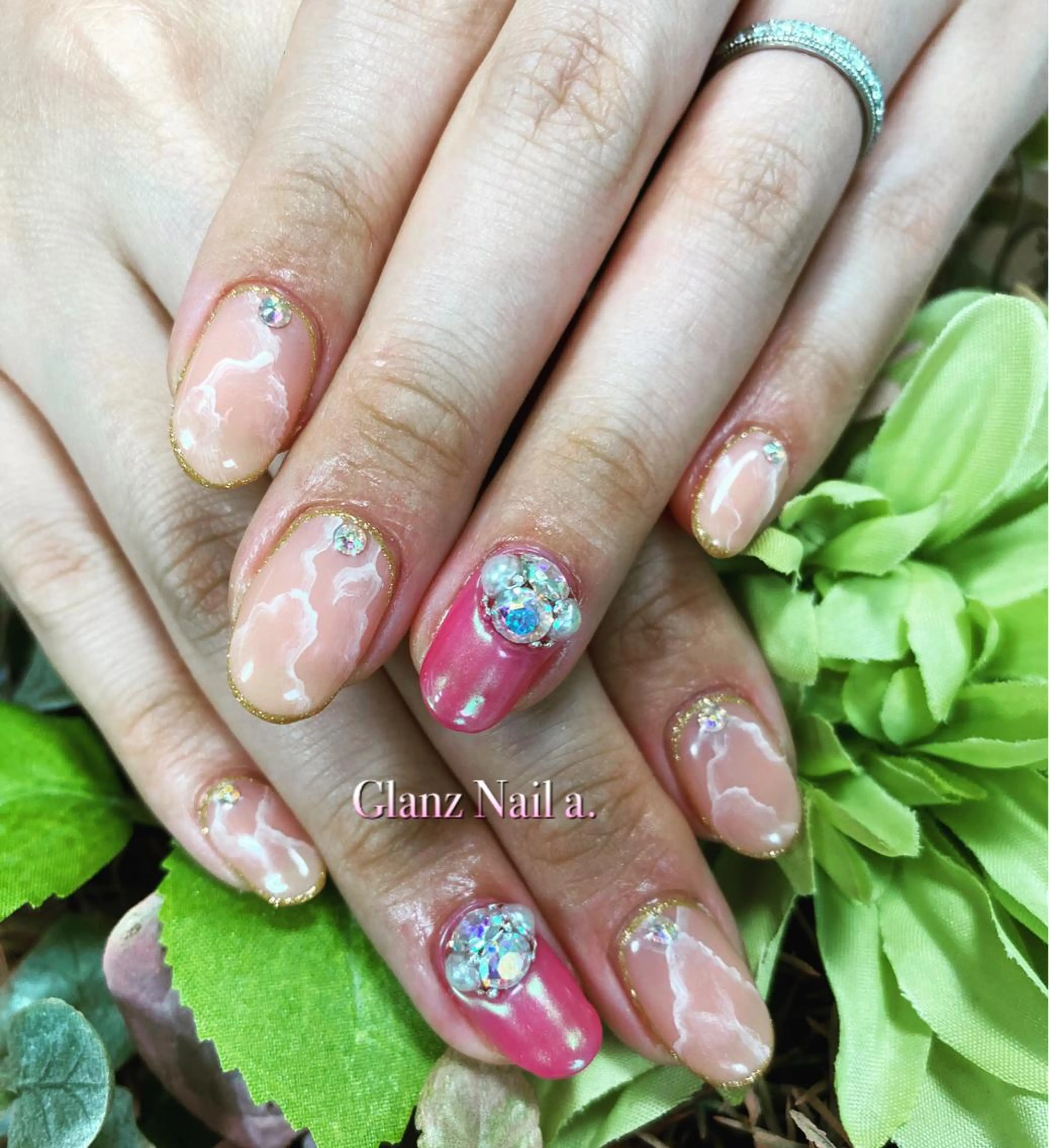 ネイル ジェルネイル 大理石ネイル(マーブル) Glanz  Nail aのネイルデザイン