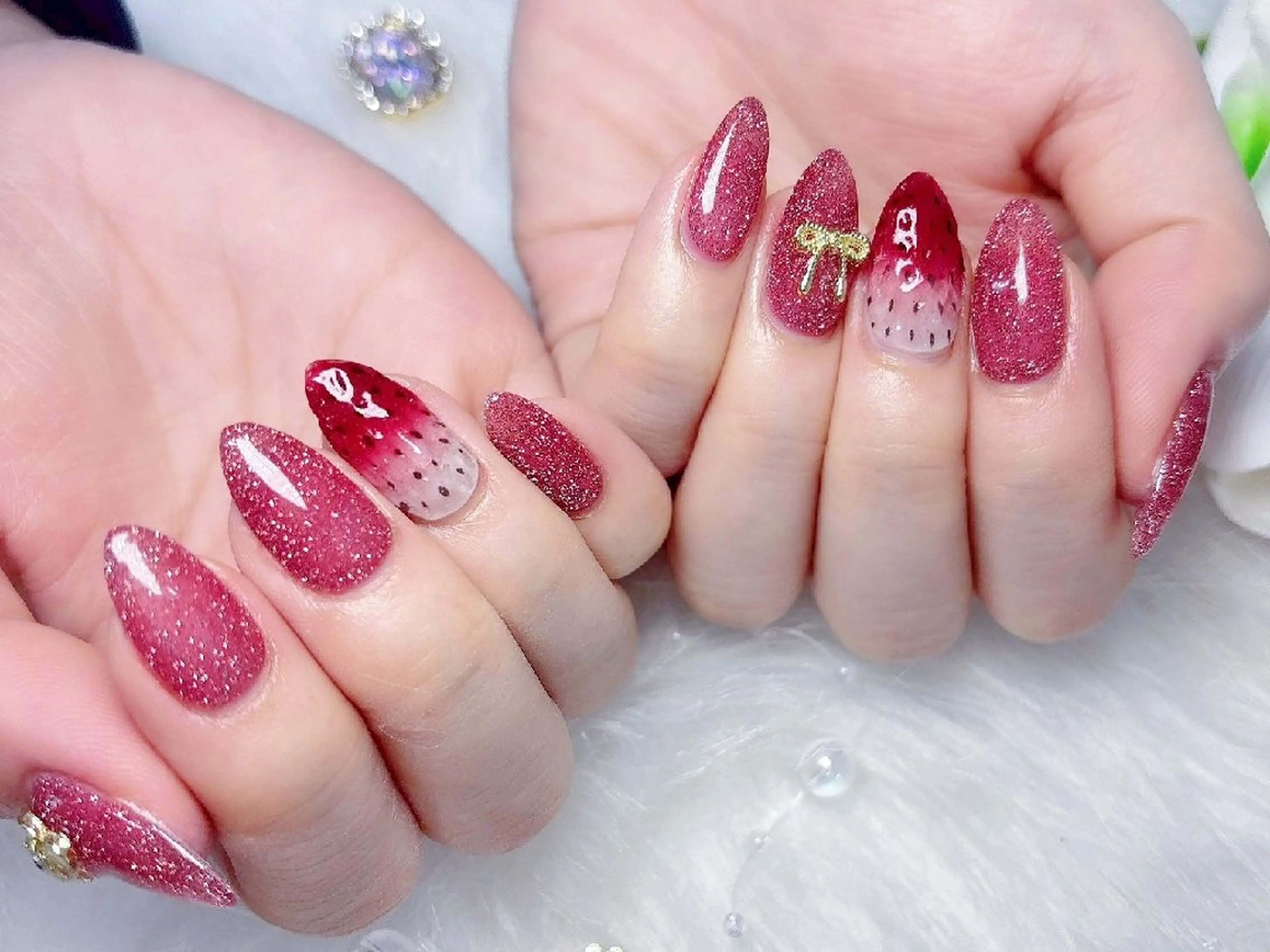 ネイル チークネイル 長さ出し フラッシュネイル ジェルネイル キラキラネイル Chouette Nailのネイルデザイン