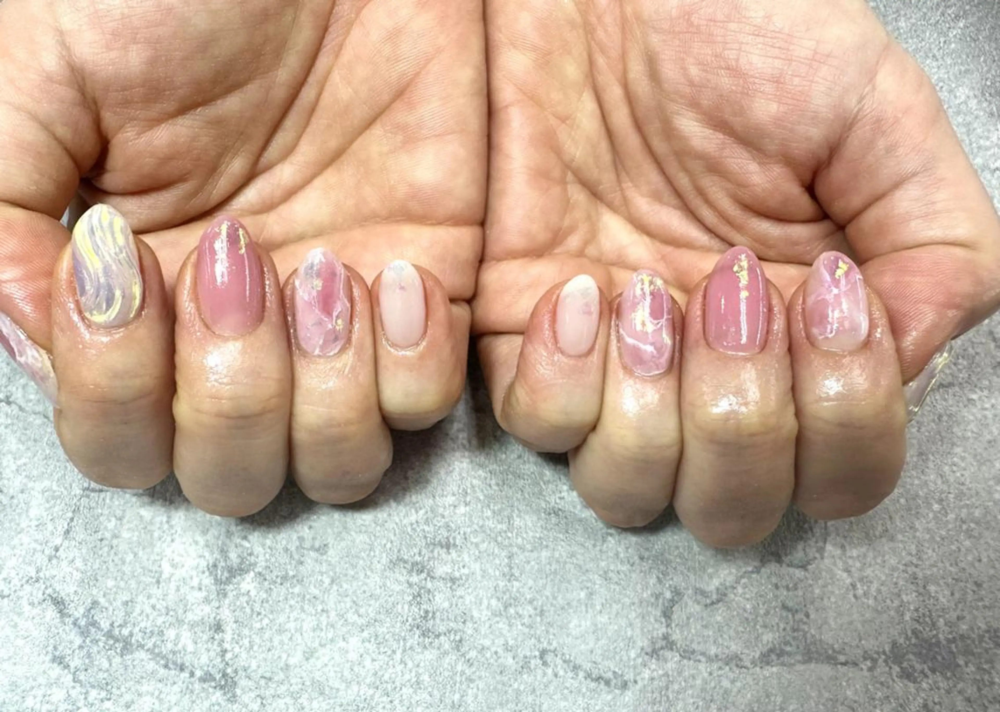 ネイル アートネイル オーロラネイル フレンチネイル ジェルネイル ガラスフレンチ ハンドネイル ハンドケア FASTNAIL PLUS 新宿店のネイルデザイン