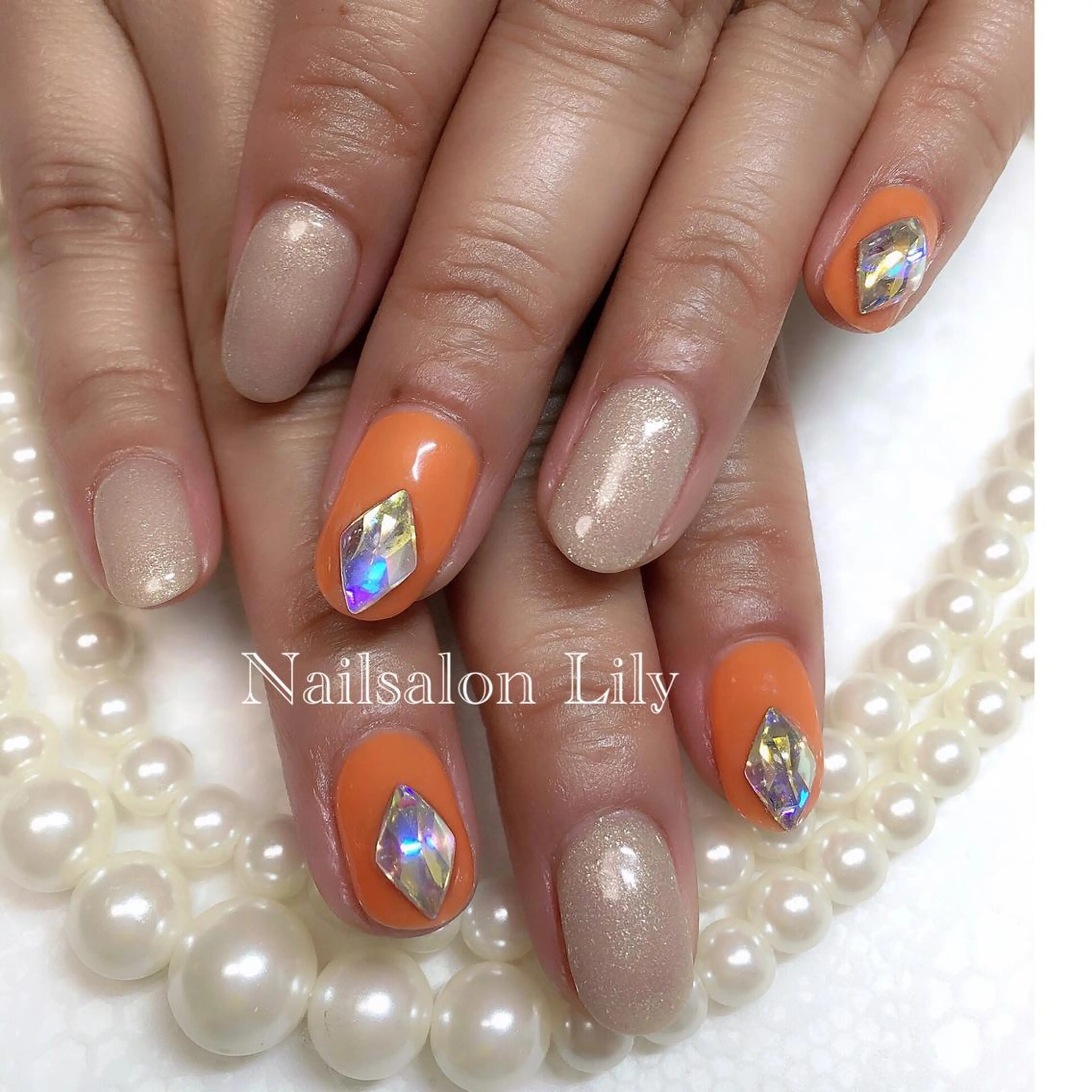 ネイル オレンジ Nailsalon Lilyのネイルデザイン