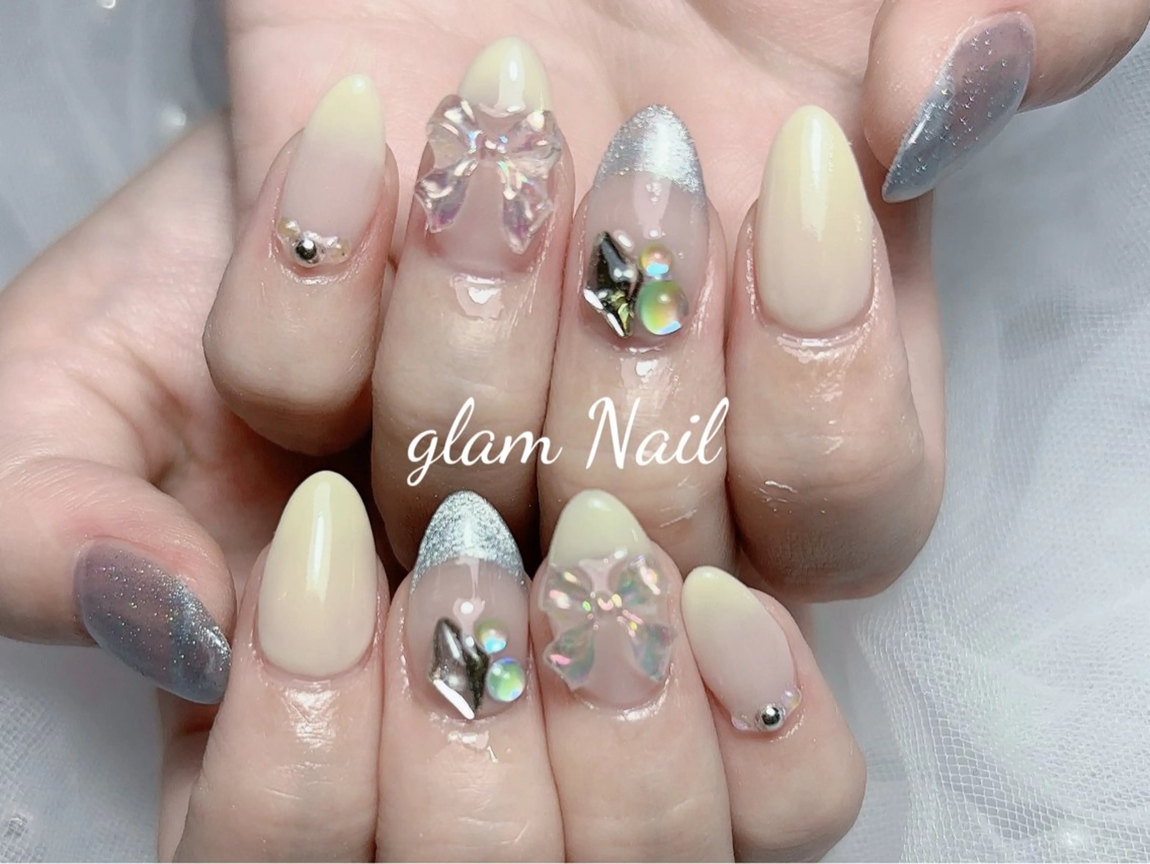 ネイル ハンドネイル エツメ💅 長さだし🎀デザインのネイルデザイン