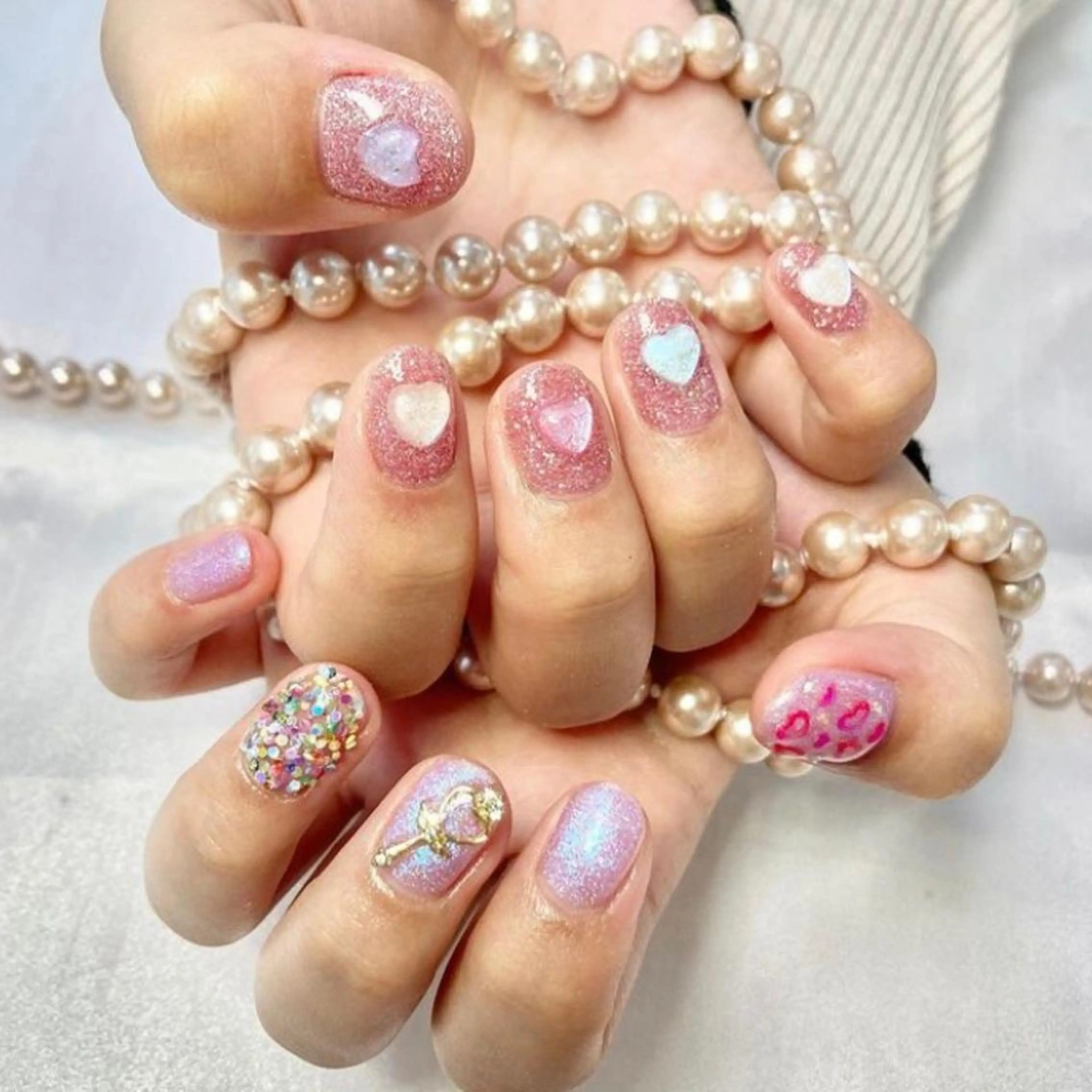 ネイル アートネイル オーロラネイル べっ甲ネイル ブルー ボルドー ハンドネイル 韓国ネイルサロン Miuのネイルデザイン