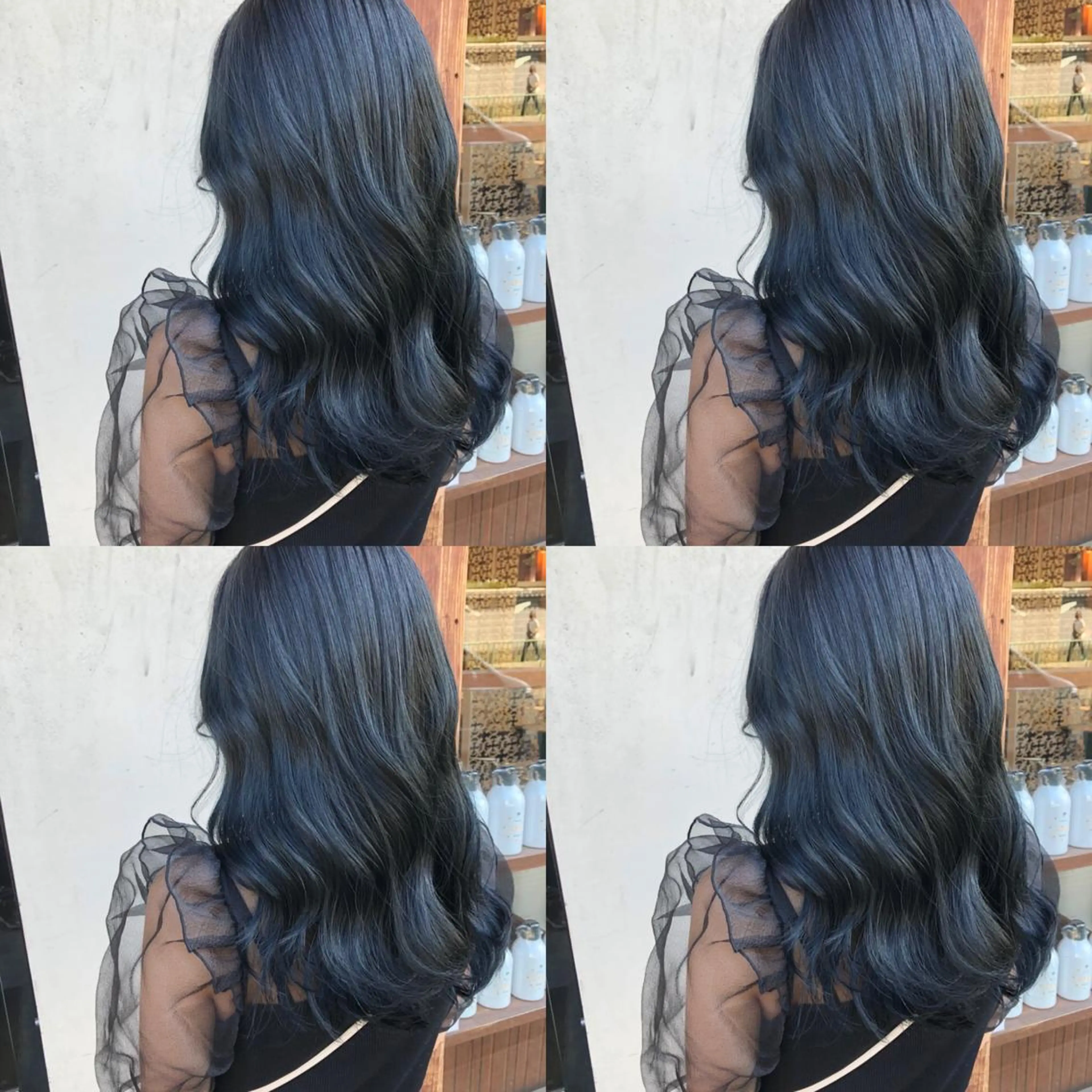 セミロング カラー 黒髪 ブルーカラー ブルーブラック しゅうさん🍝 麻田秀太郎のヘアスタイル