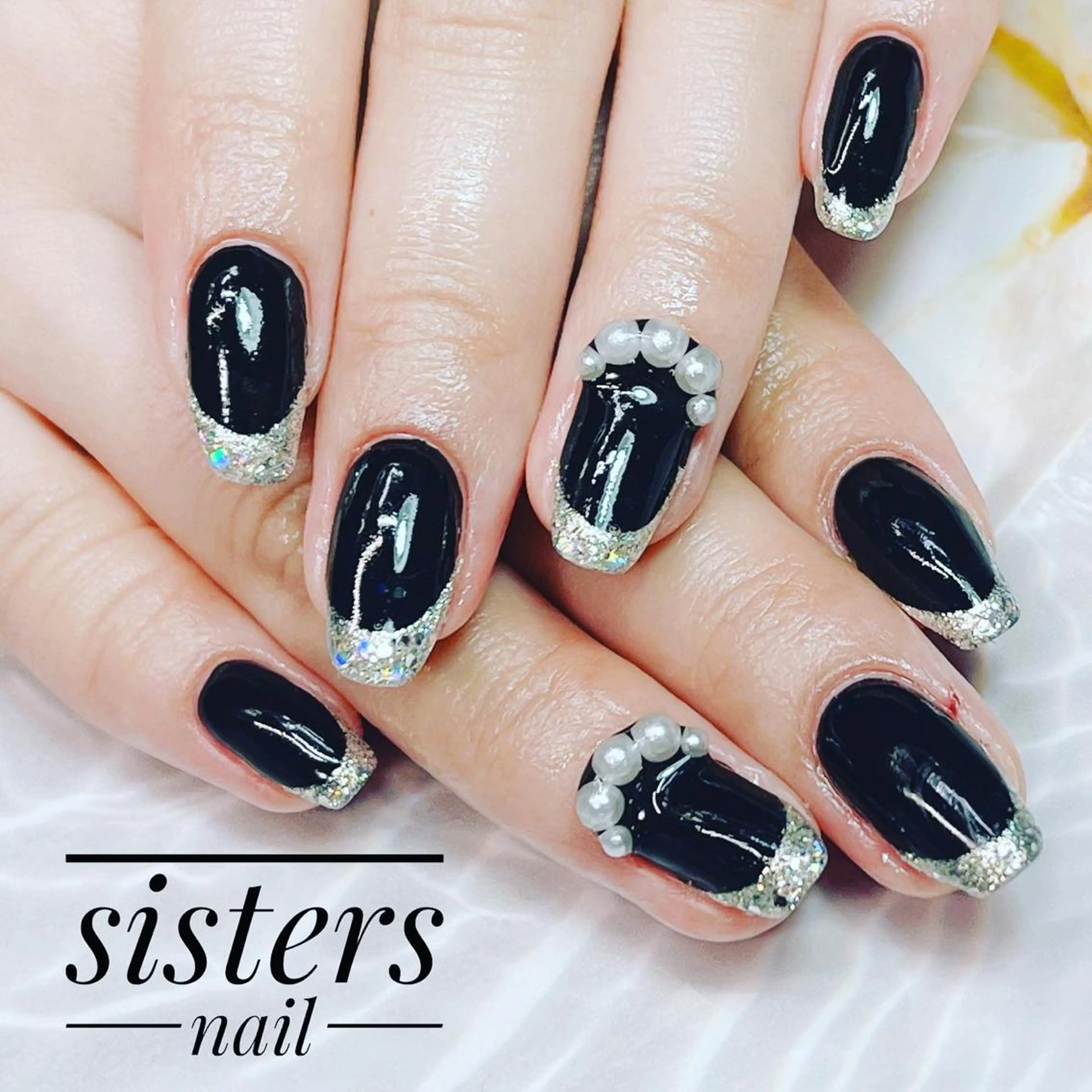 ネイル アートネイル フレンチネイル ガラスフレンチ キラキラネイル ラメ(グリッター) sisters nail.fのネイルデザイン