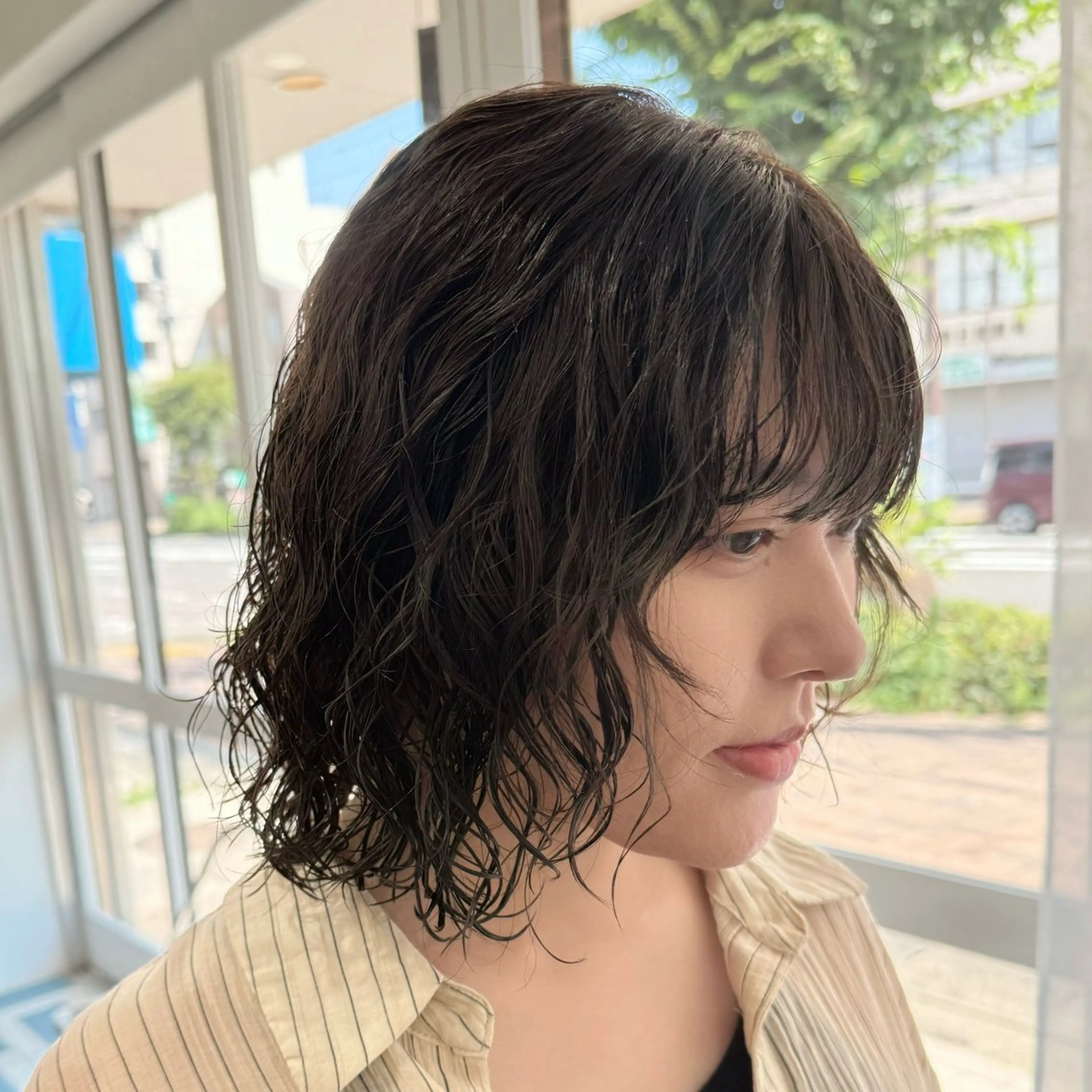 ミディアム パーマ ミディアムパーマ ボブ カット パーマ レイヤーカット/ 春日井/鵜飼元喜のヘアスタイル