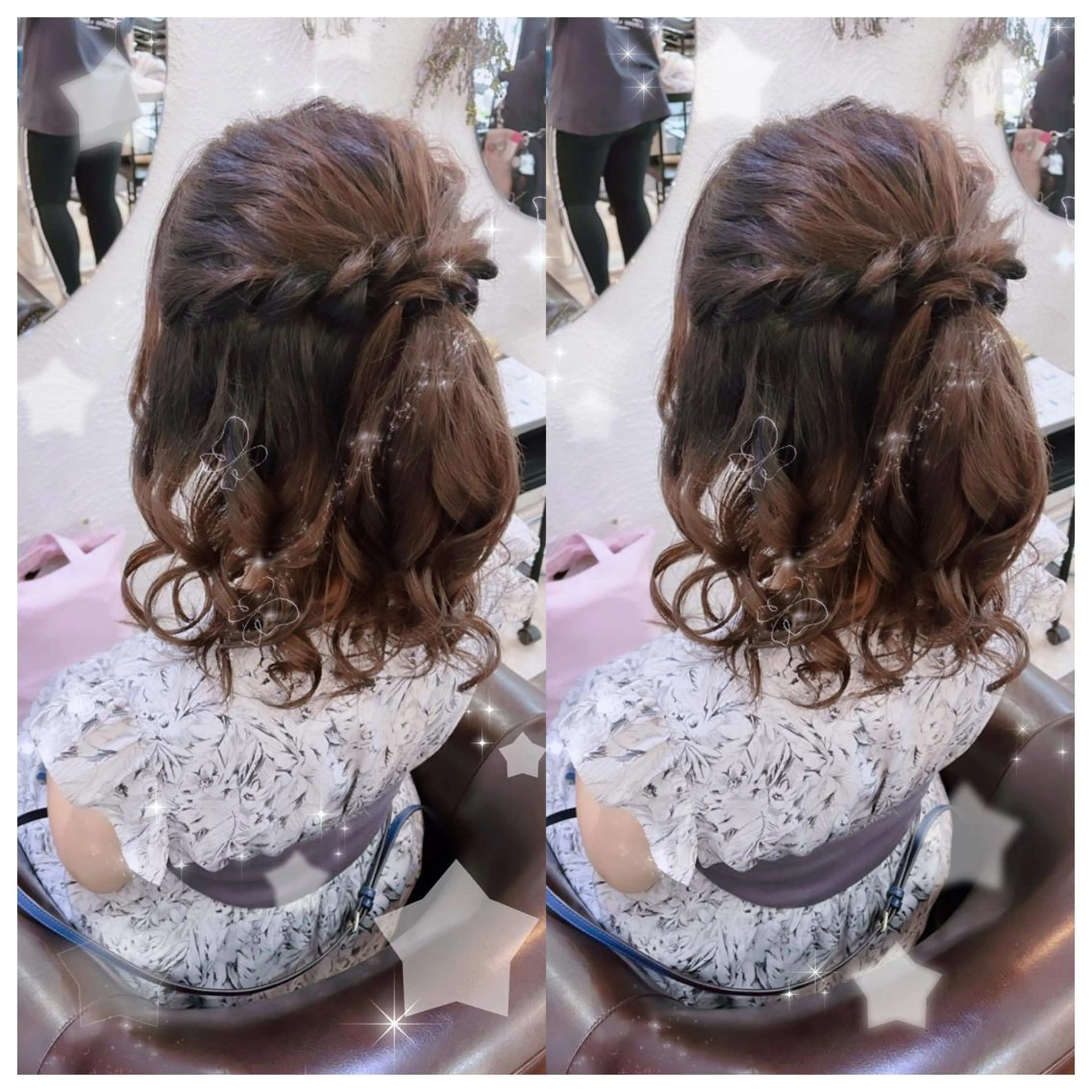 ロング カラー ヘアアレンジ ハーフアップ 結婚式・ブライダル シールエクステ バレイヤージュ 黒髪 セキグチ💞 lilaのマツエク・マツパデザイン