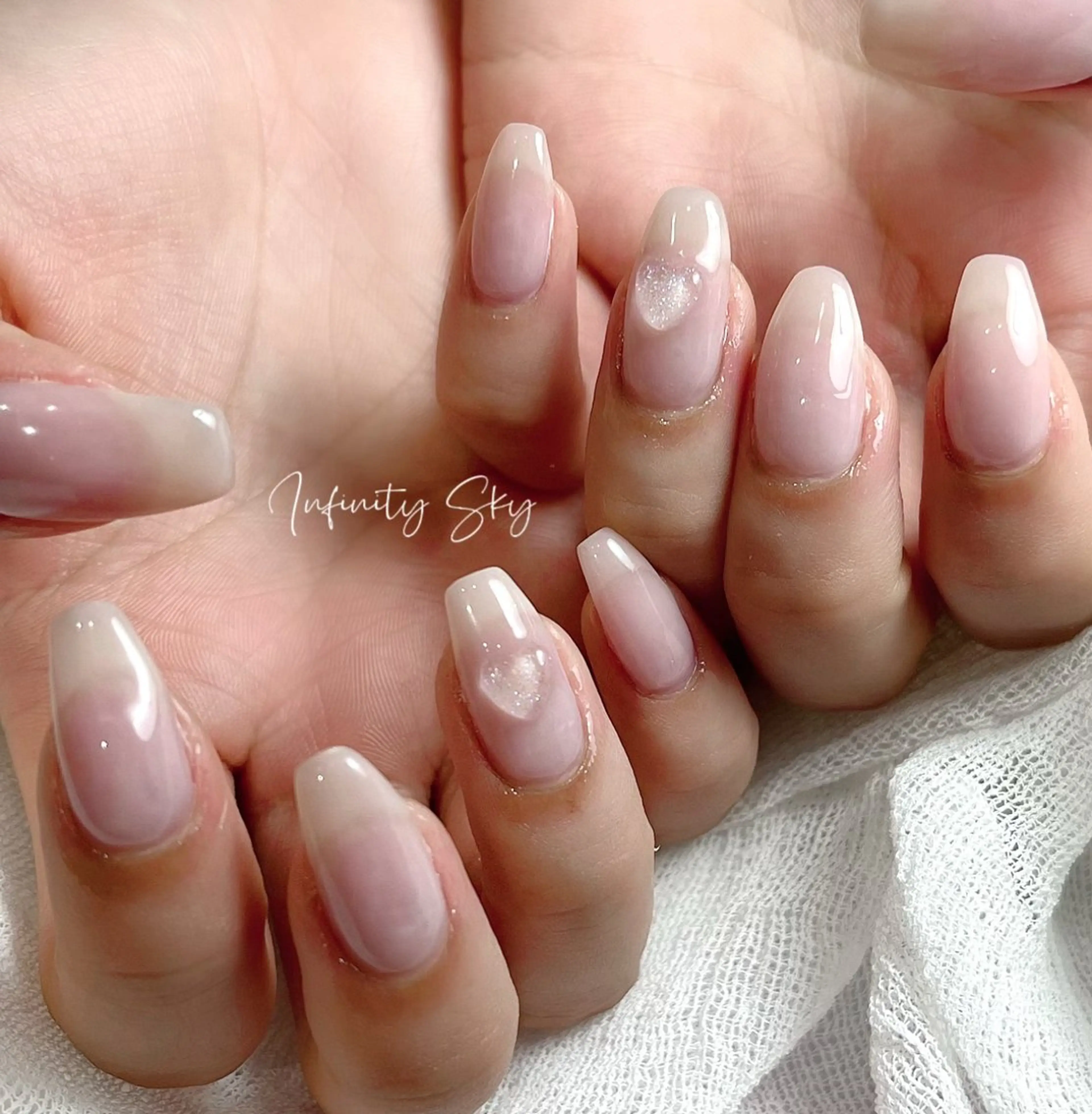 ネイル ハート 韓国ネイル ワンホンネイル ハンドネイル infinity skyのネイルデザイン