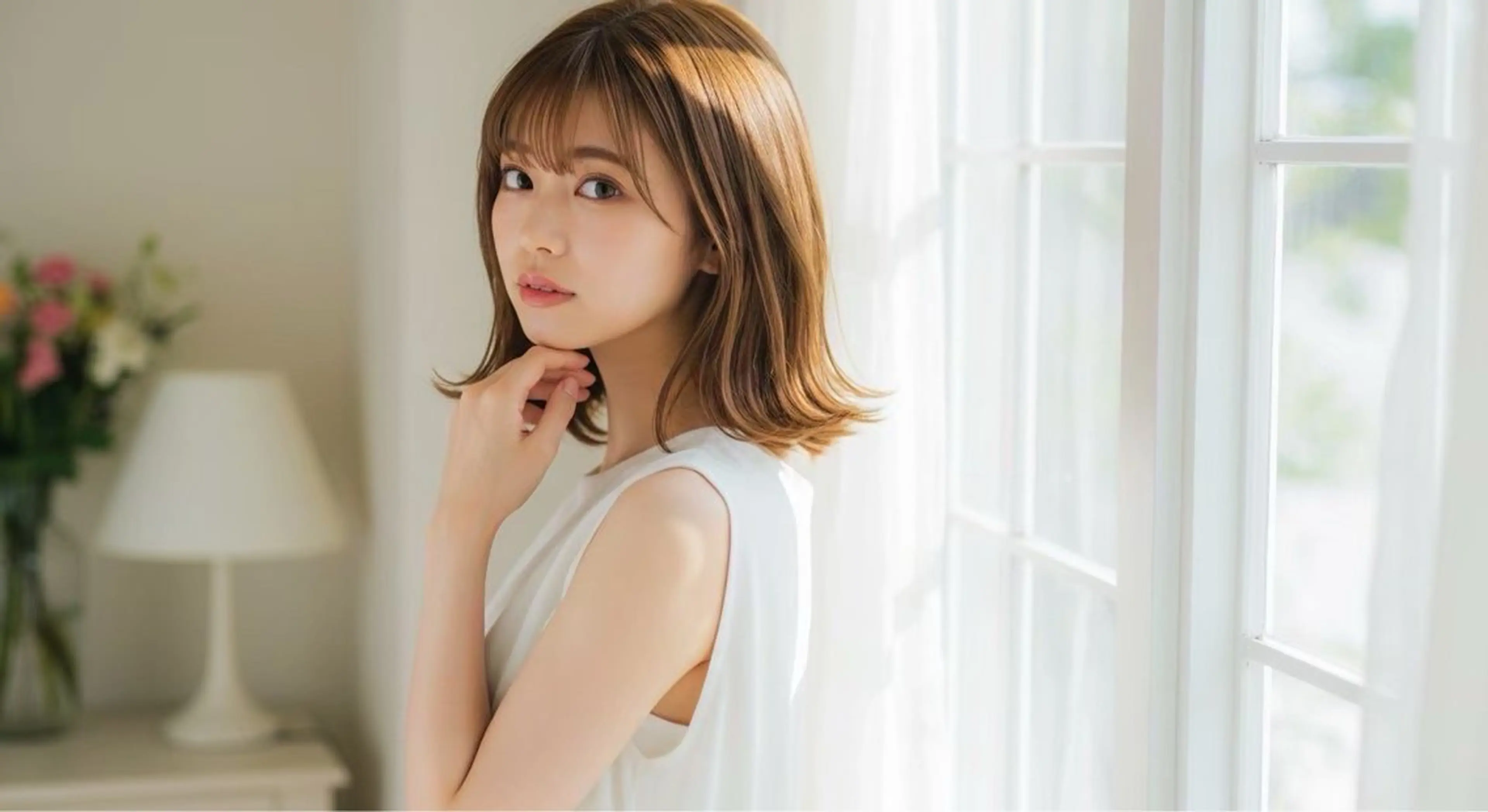 ミディアム カラー ボブ 外ハネヘア カット ヘアカラー 島岡 茉生のヘアスタイル