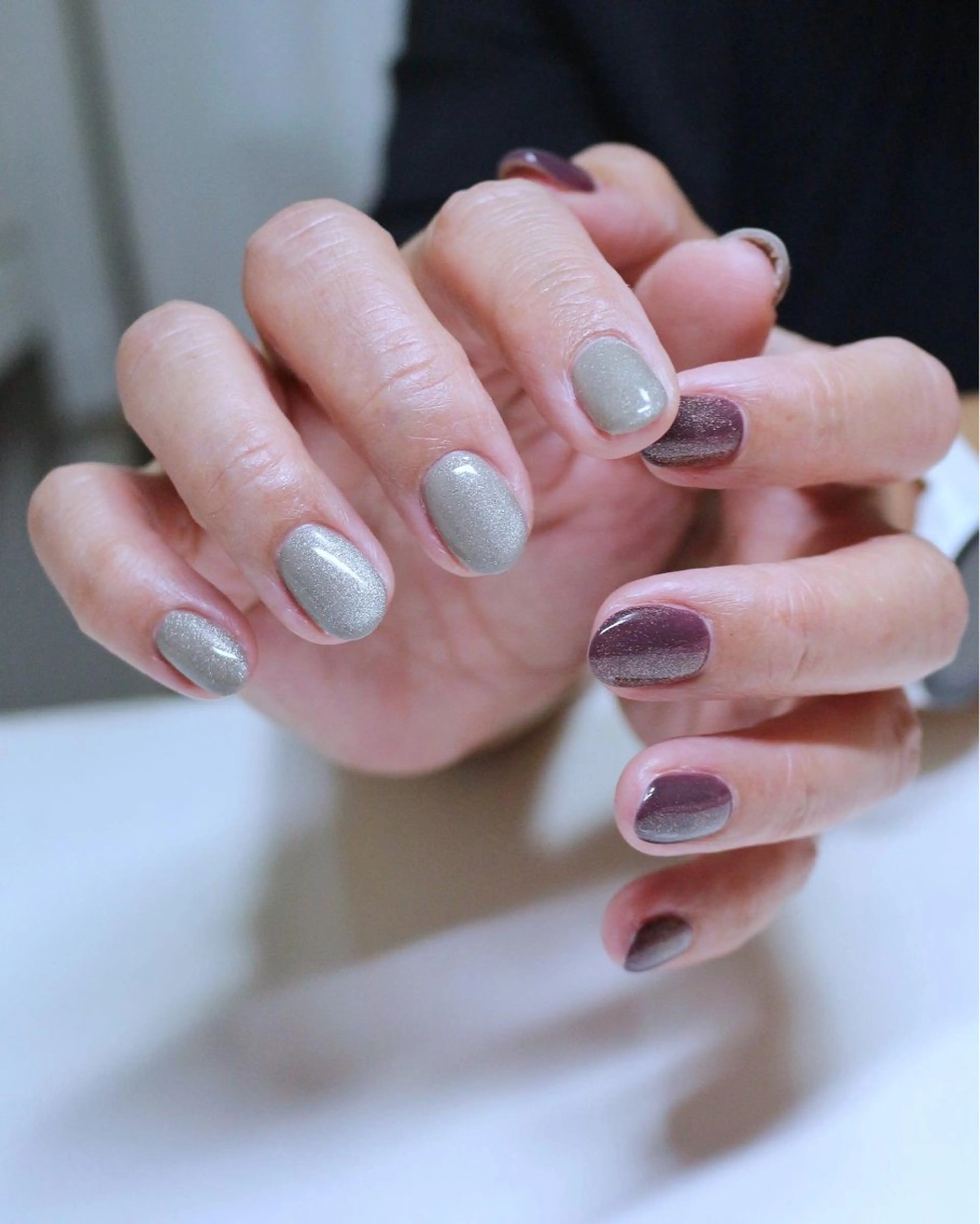 ネイル マグネットネイル ミラーネイル パープル ハンドネイル Baku Nailsのネイルデザイン