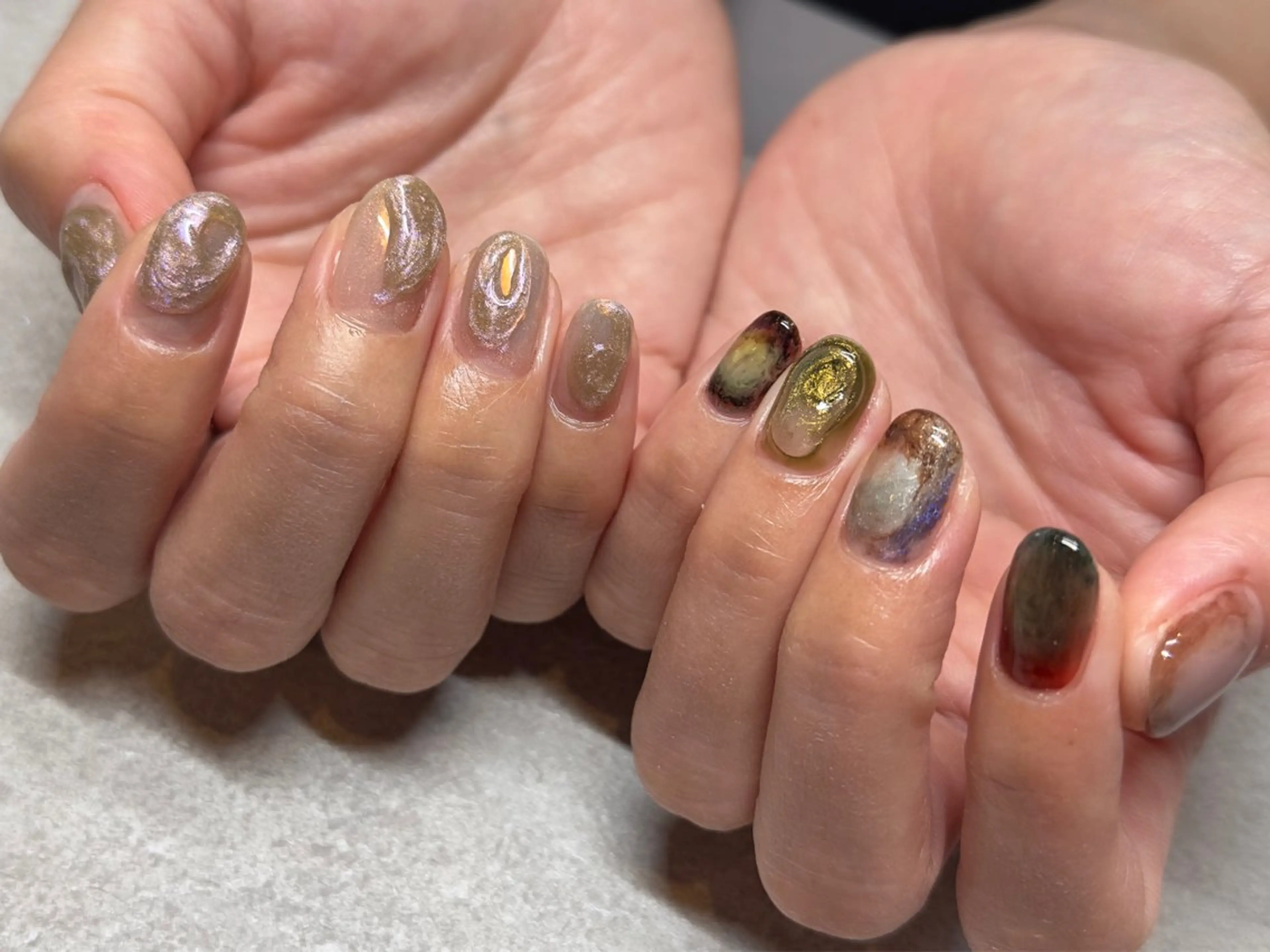 ネイル アートネイル 持ち込み ニュアンスネイル ショートネイル 冬ネイル ハンドネイル 小河 仁美のネイルデザイン