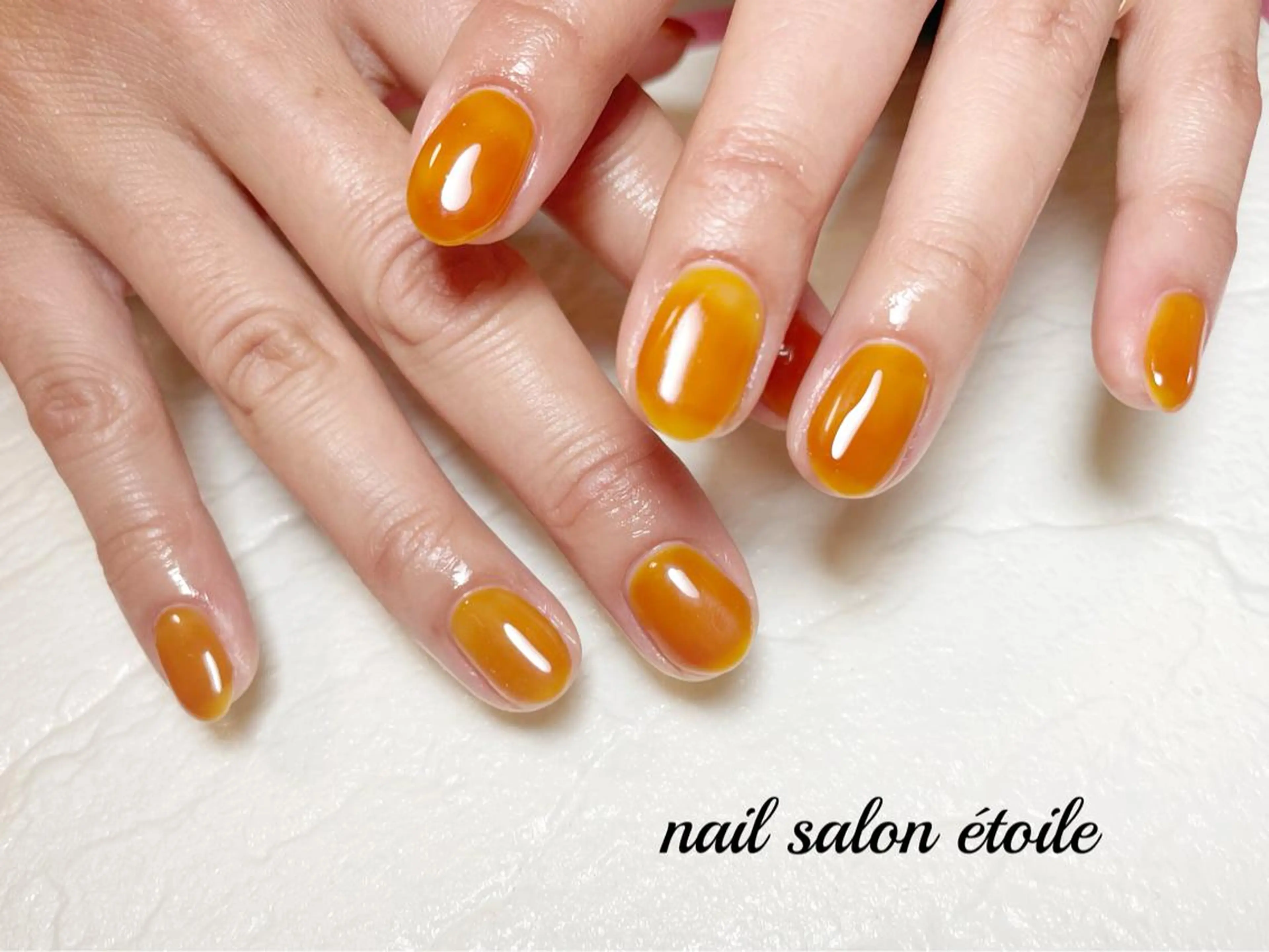 ネイル アートネイル ジェルネイル ワンカラーネイル オレンジ ハンドネイル nail salon étoileのネイルデザイン