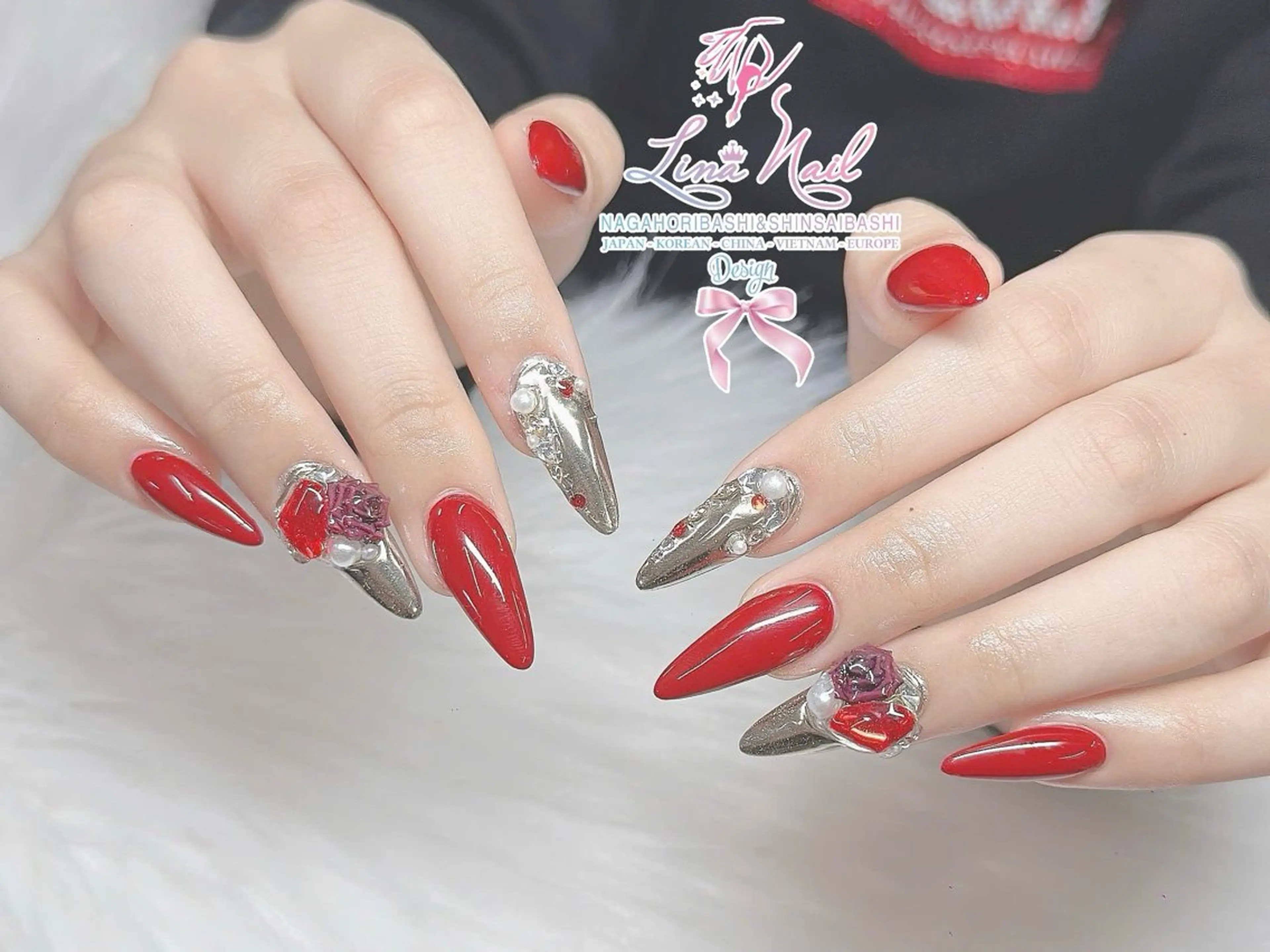 セミロング 韓国風ヘア クリスマス ハンドネイル 79Linanailnamba所属・Linanail Nambaのネイルデザイン