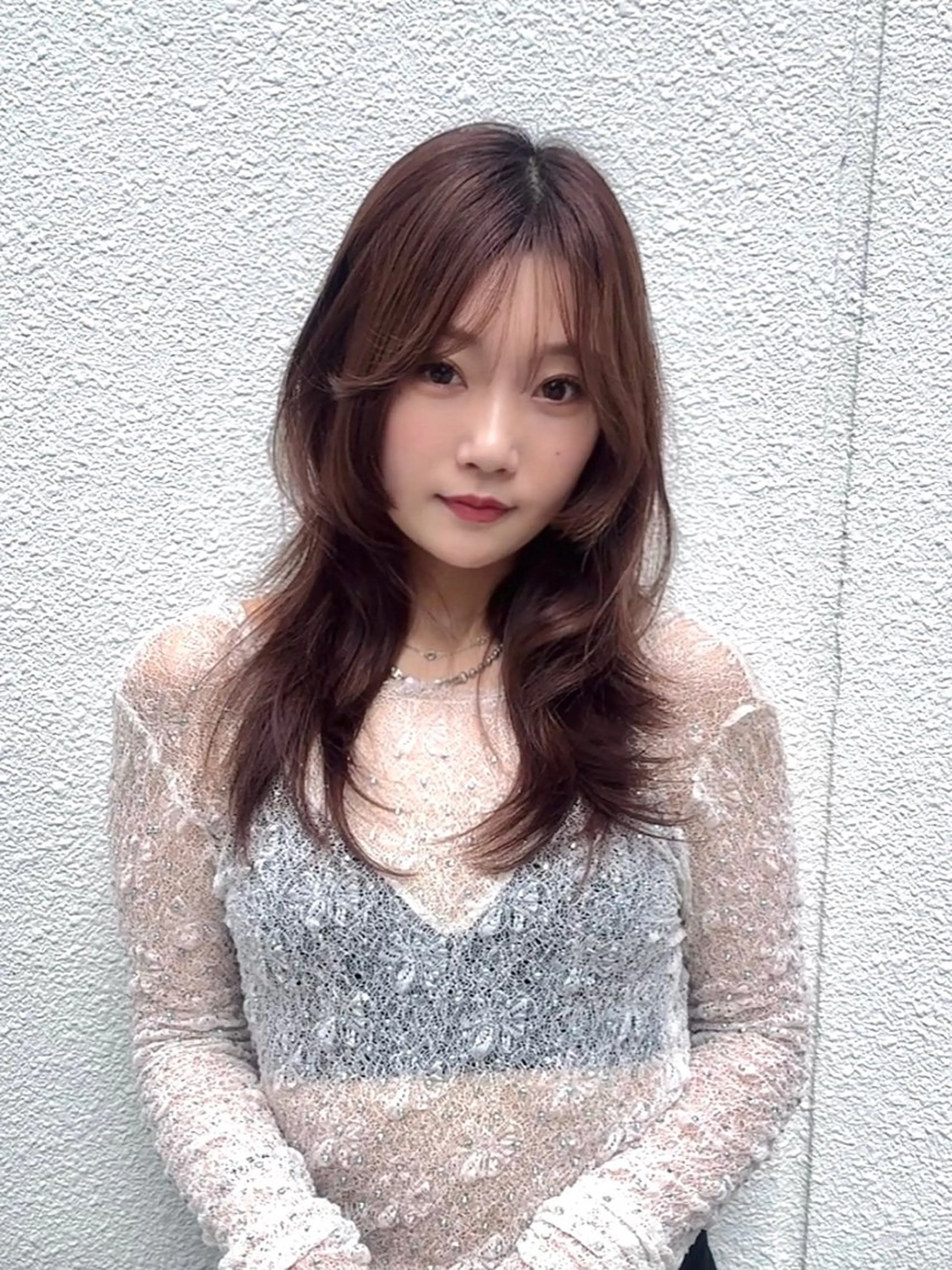 セミロング カラー ブラウンカラー ハッシュカット 姫カット シースルーバング カット ヘアカラー トリートメント ヘッドスパ ヘアセット 柔らかブラウン/顔周 りレイヤー♡ユウシのヘアスタイル