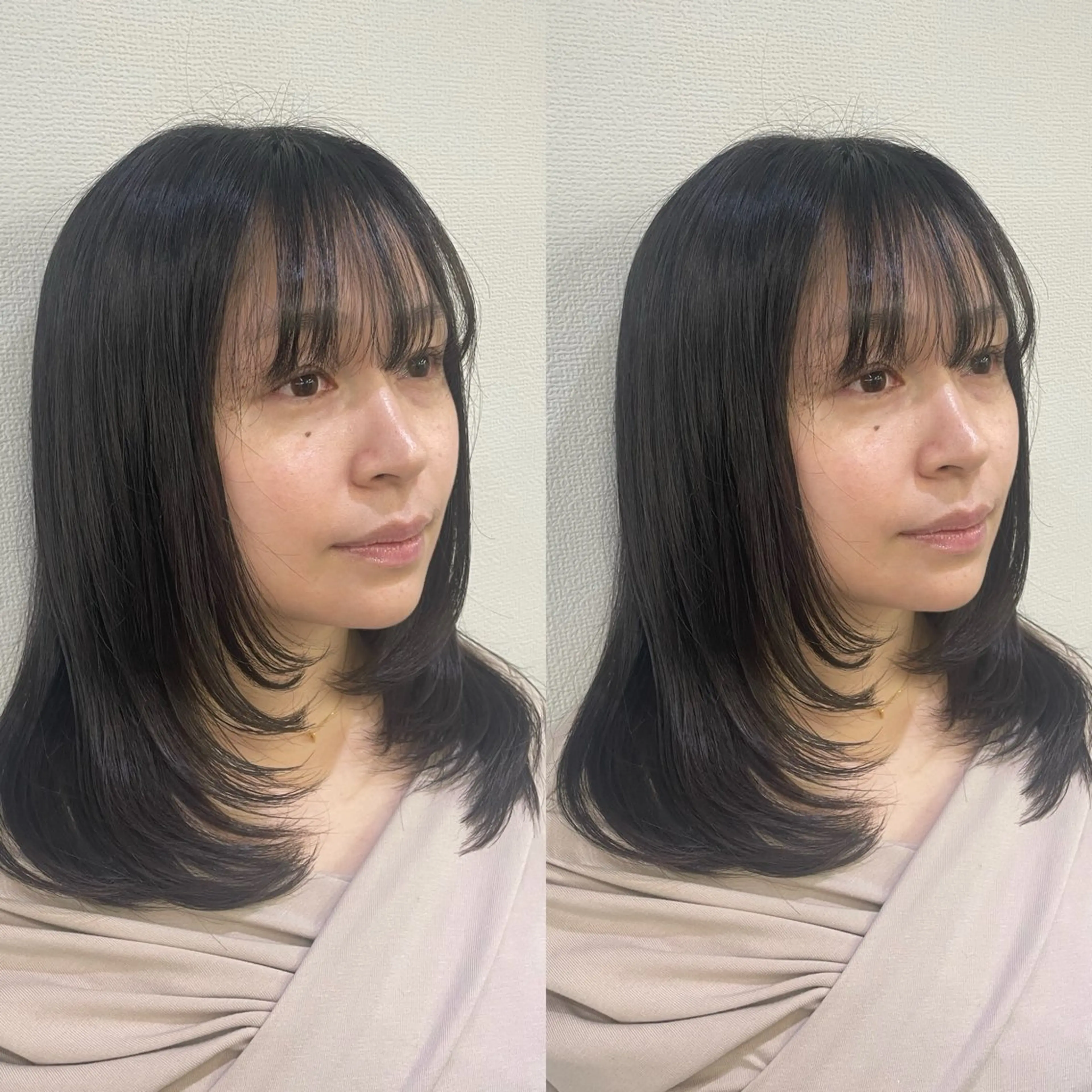 ミディアム レイヤーカット シャギー カット トリートメント ヘアセット ブリーチ無しダブル カラー🦕まどかのヘアスタイル