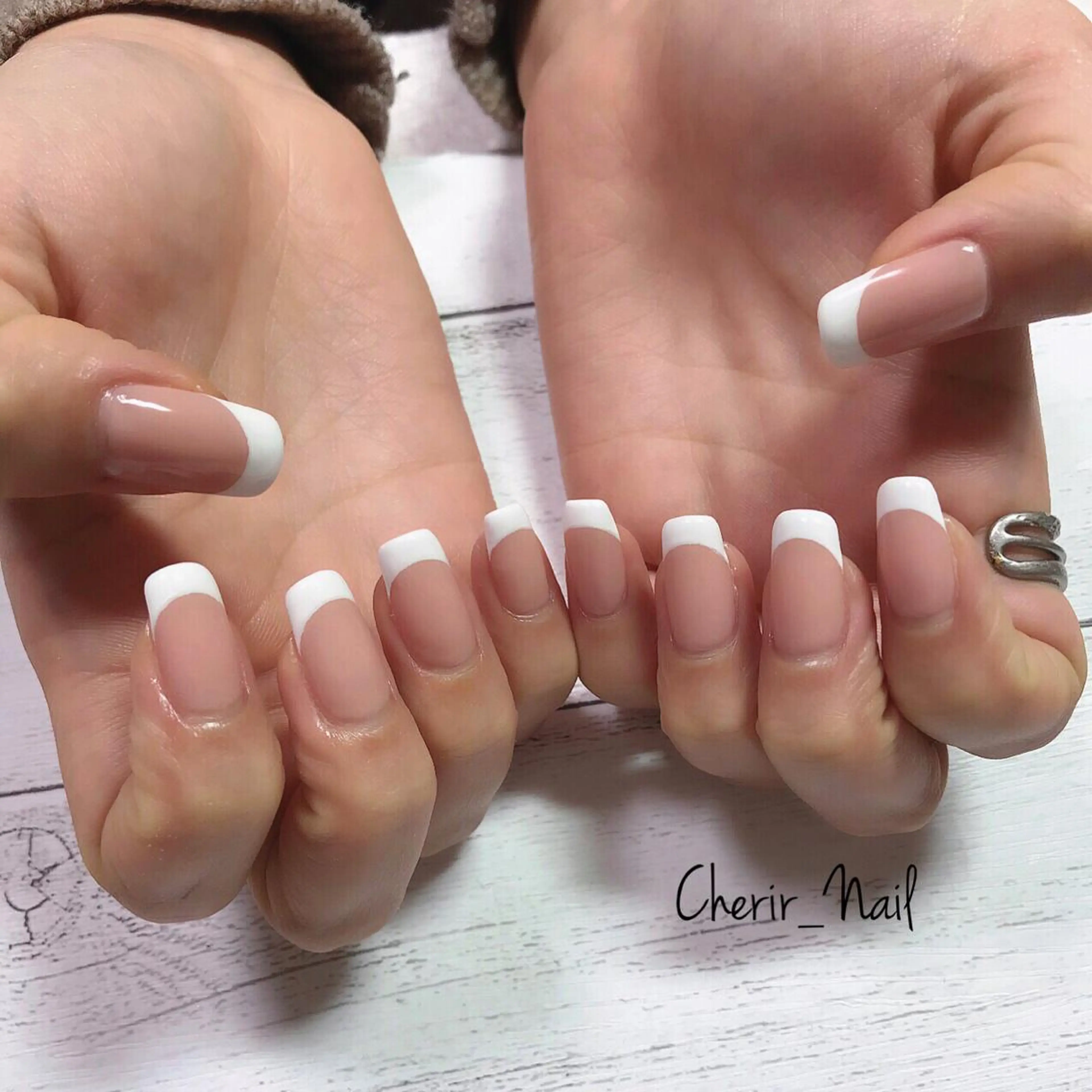 ネイル アートネイル フレンチネイル ロングネイル シンプルネイル スクエアネイル Cherirnail kaoriのネイルデザイン