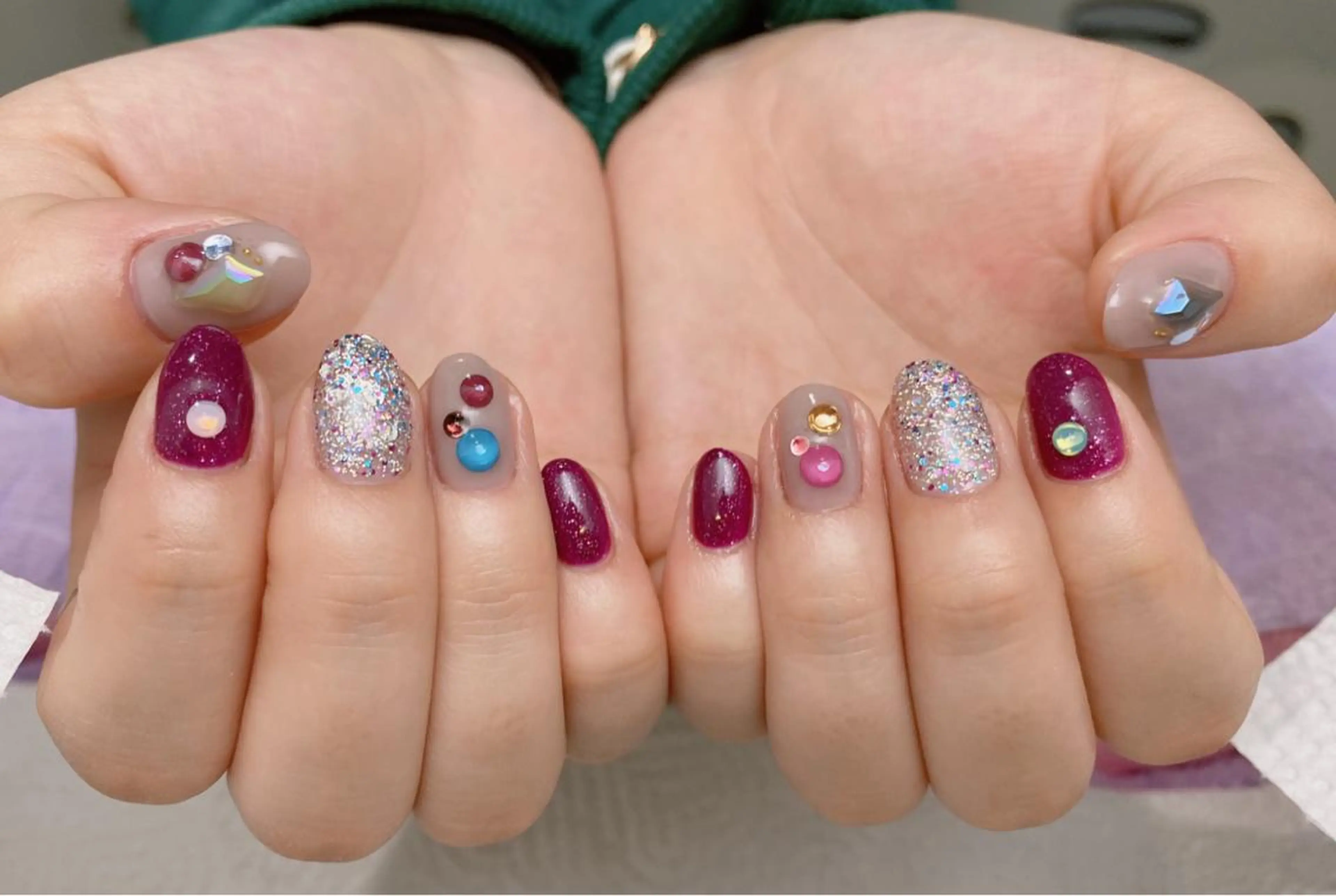 ネイル ラメ(グリッター) パープル ハンドネイル ハンドケア u sのネイルデザイン