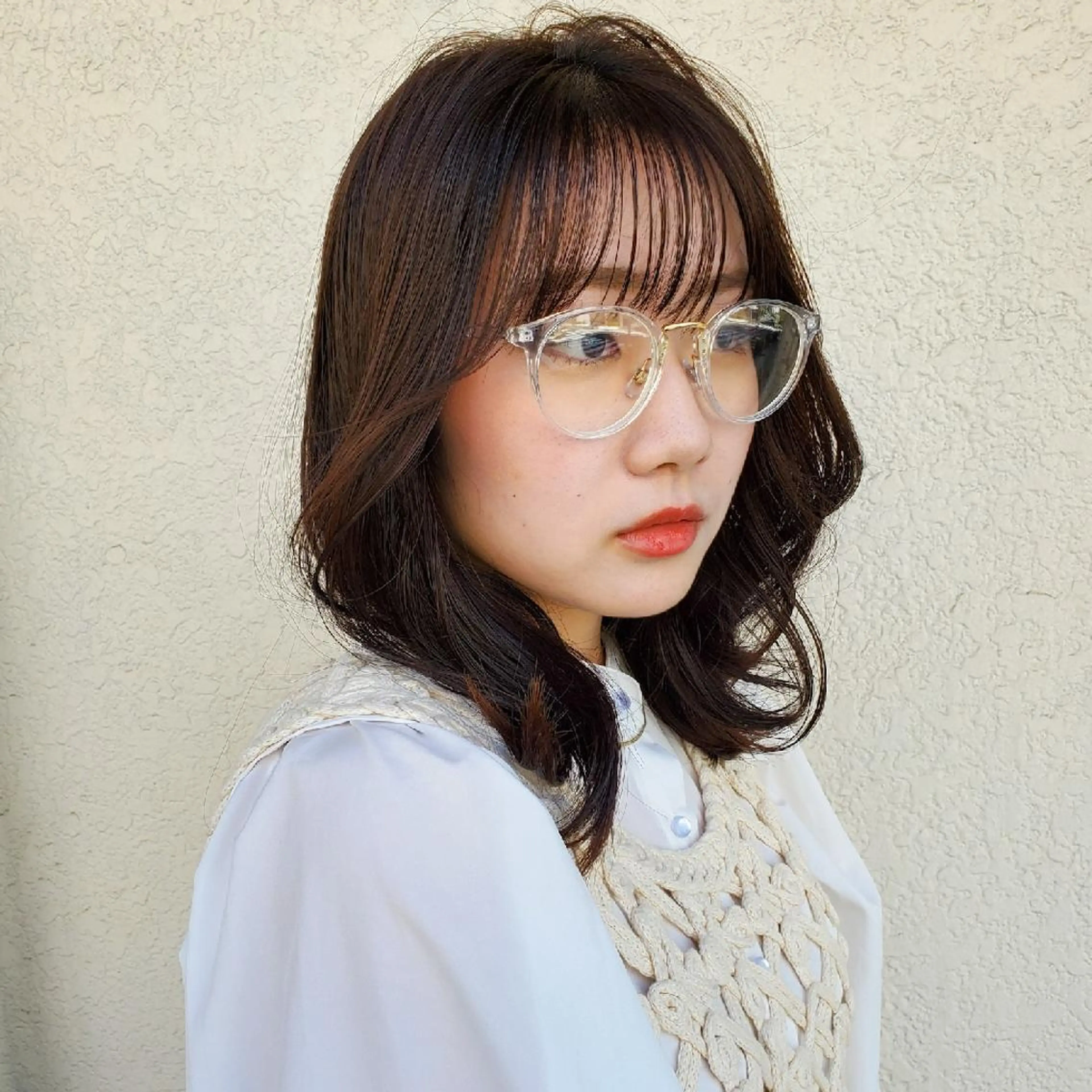 セミロング カラー 切りっぱなしボブ ショートボブ セミロングパーマ バレイヤージュ ベージュカラー カット ヘアカラー トリートメント フリーランス所属・韓国ヘア レイヤー くびれヘアMATSUのヘアスタイル