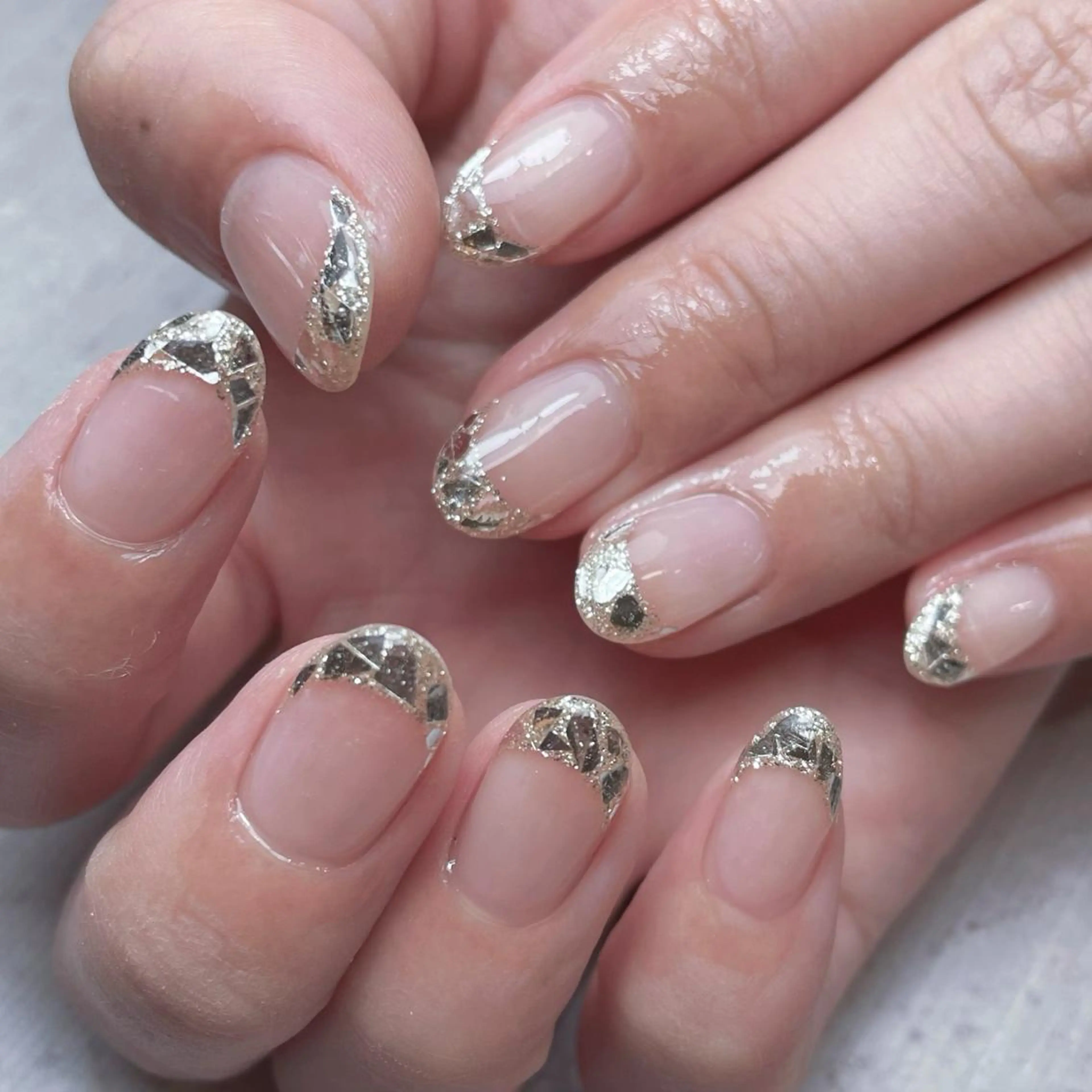 ネイル フレンチネイル ガラスフレンチ ハンドネイル nail&eyelash mate所属・京都/東向日/桂 ayumiのネイルデザイン