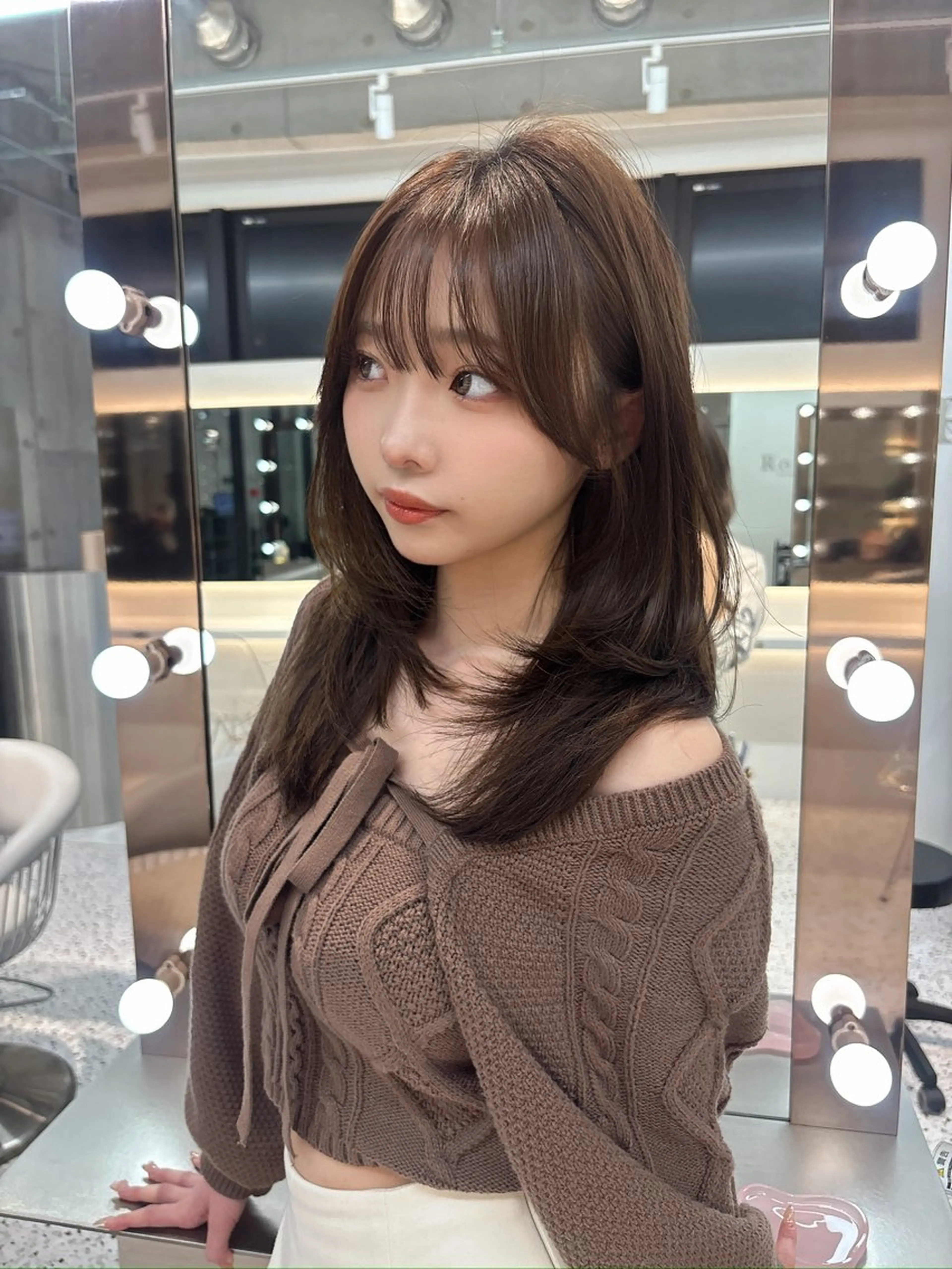 ミディアム ボブ 韓国風ヘア レイヤーカット トリートメント ヘアカラー rina／ベージュ ワンホン/韓国ヘアのヘアスタイル