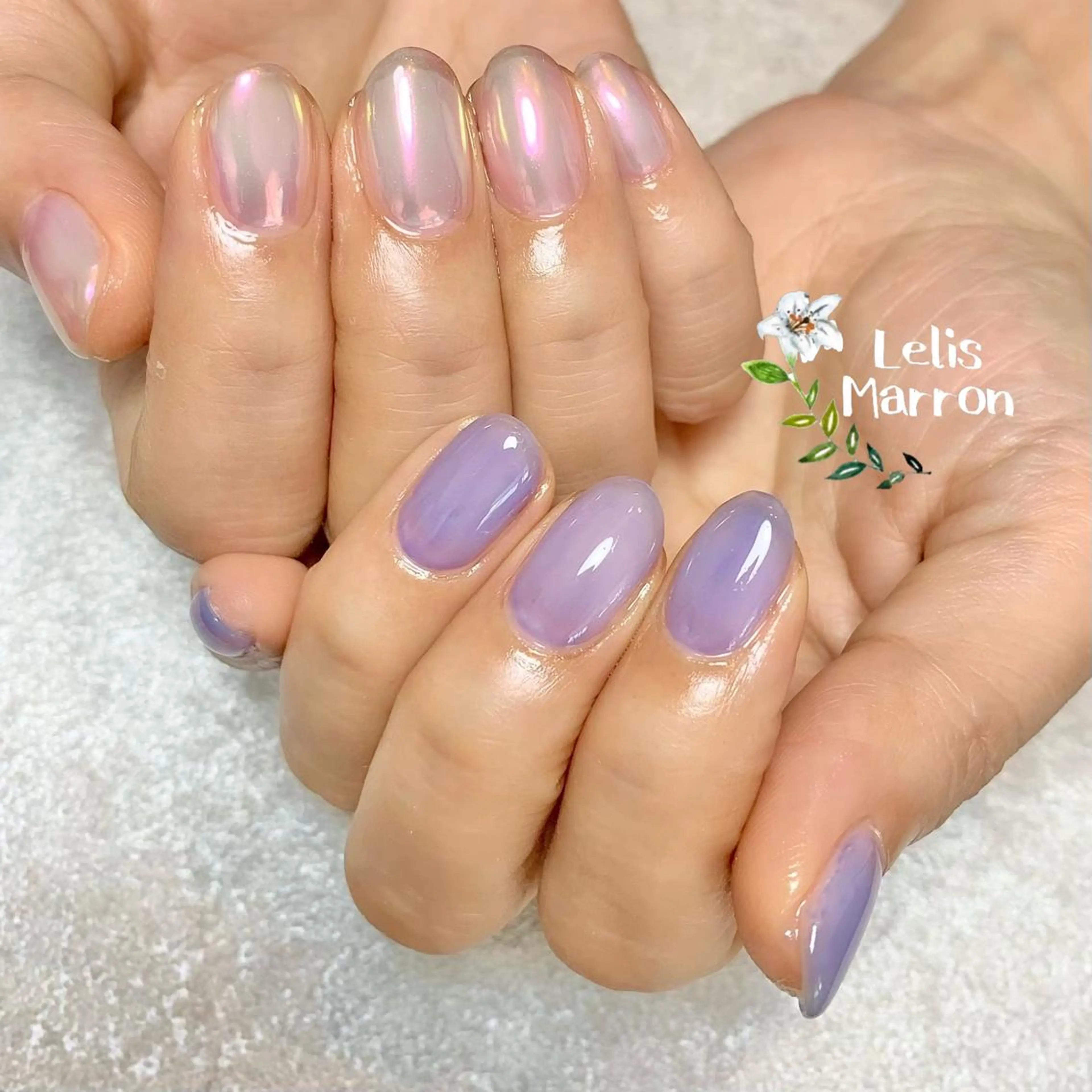ネイル オーロラネイル ミラーネイル ワンカラーネイル Lelis Marron所属・岸 侑李のネイルデザイン