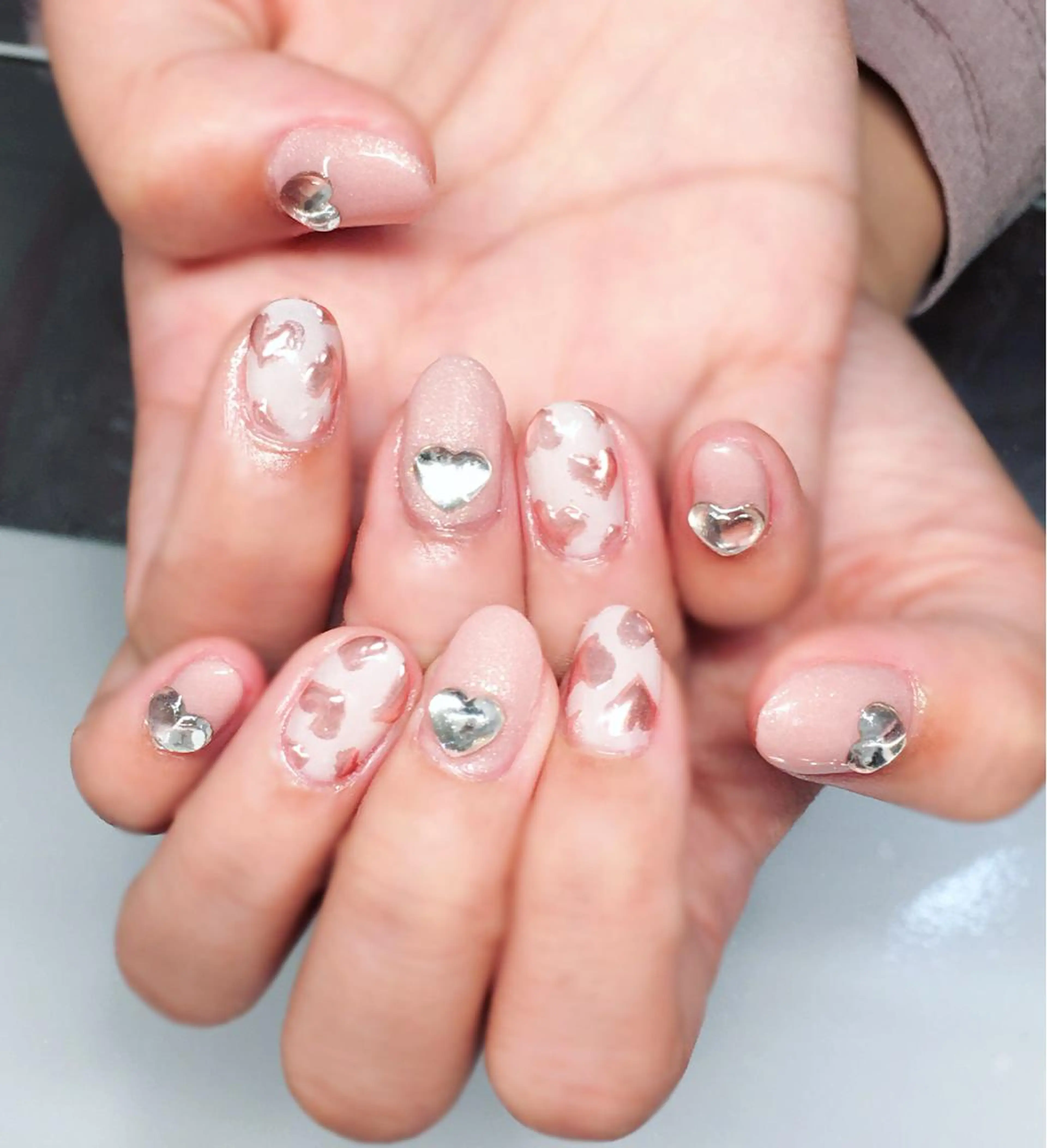 ネイル ジェルネイル ハート キラキラネイル ミラーネイル ピンク Nyanco Nailのネイルデザイン