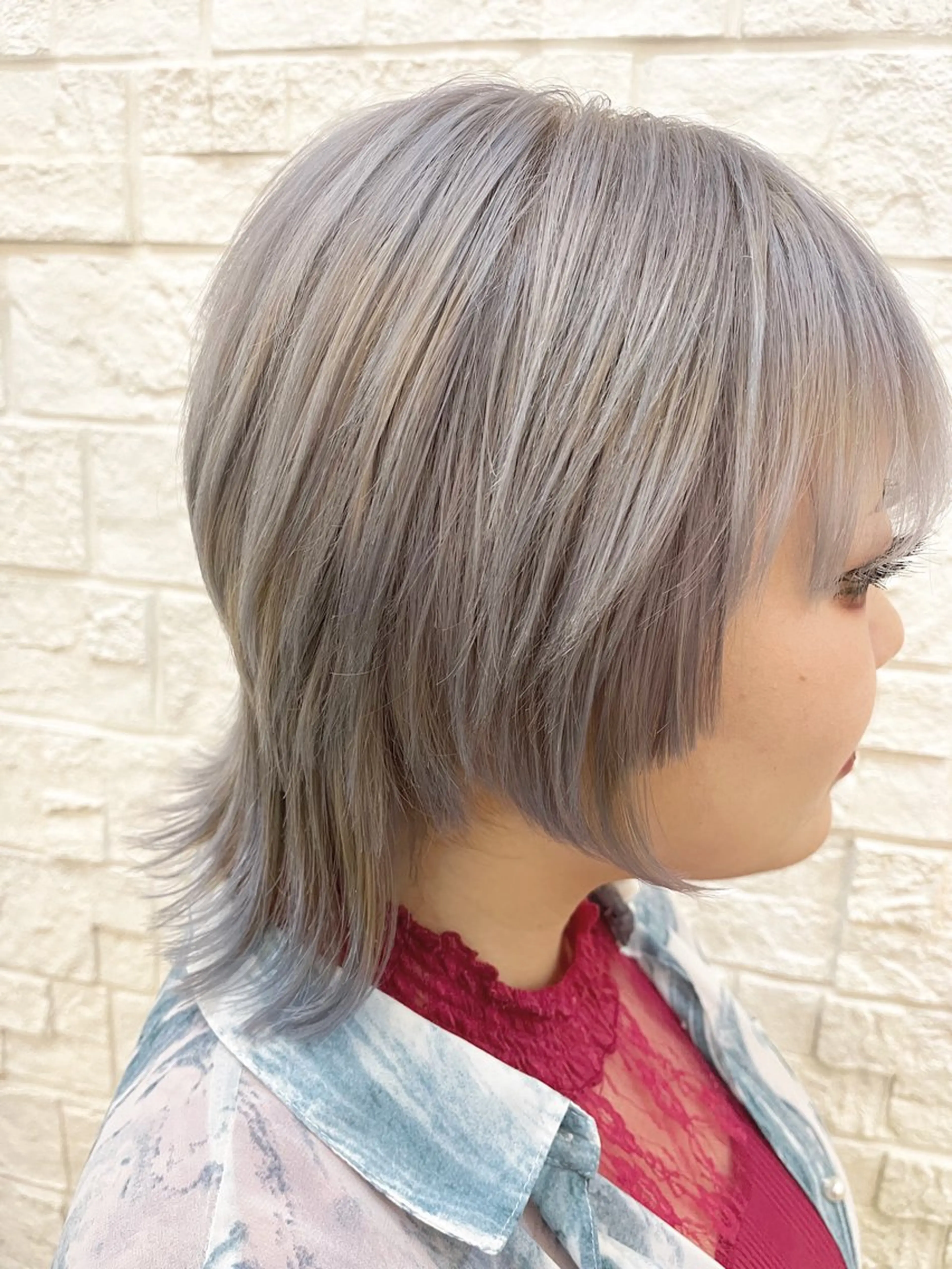 ミディアム カラー ブリーチ ウルフカット 杉山 蒼汰のヘアスタイル