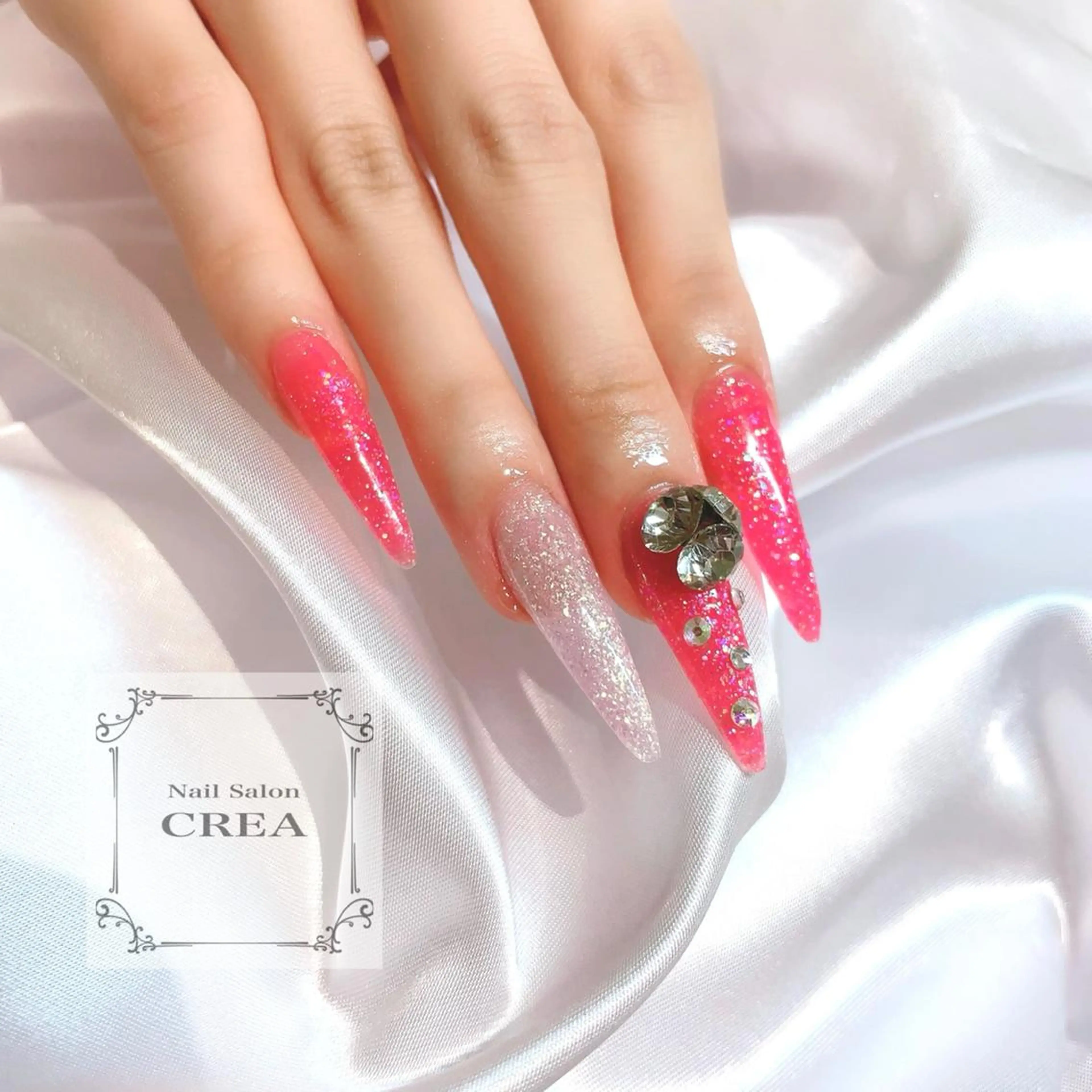 ロング ネイル ロング アートネイル ロングネイル ピンク スカルプネイル NailSalon CREAのネイルデザイン