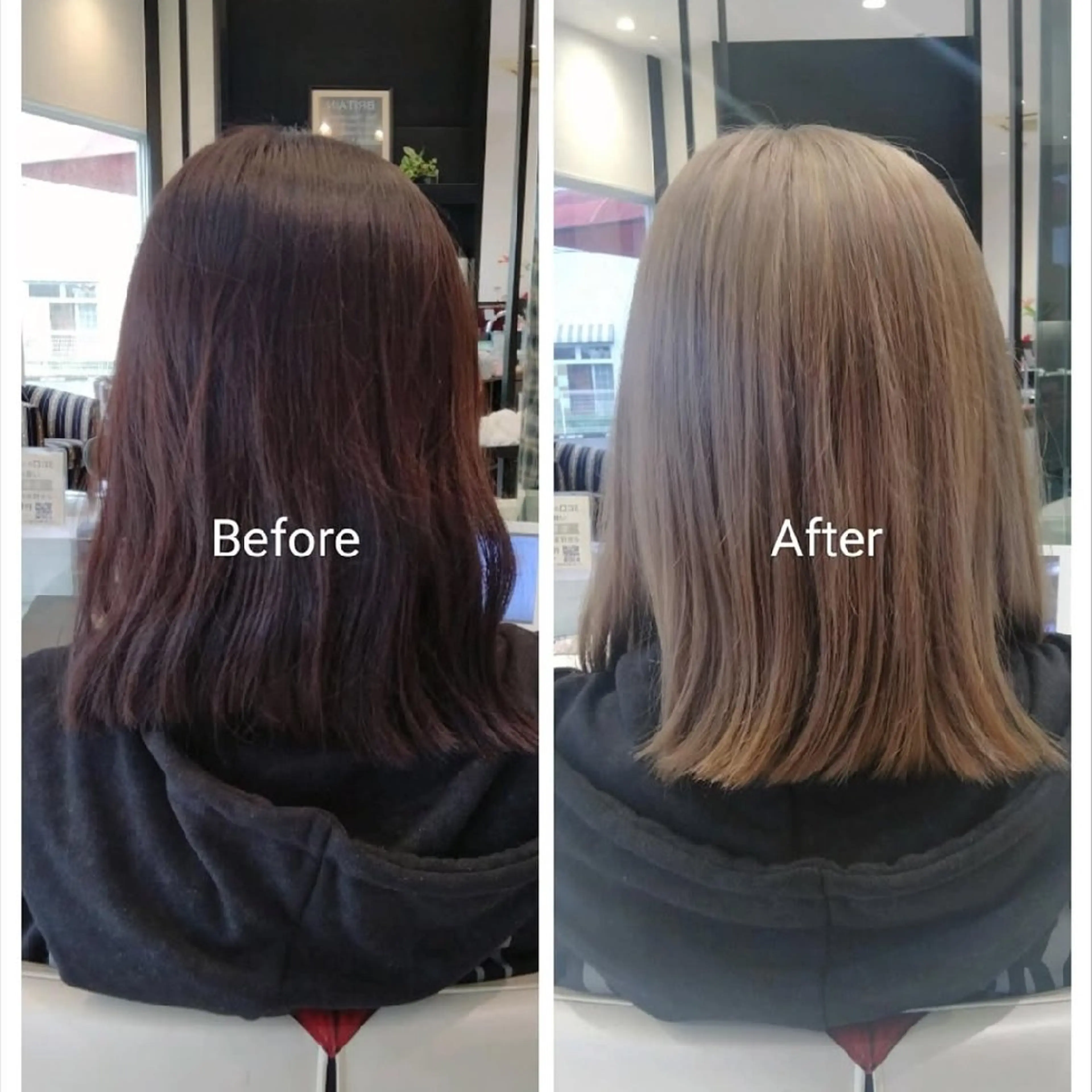 全体ブリーチ1回×全体カラーの写真