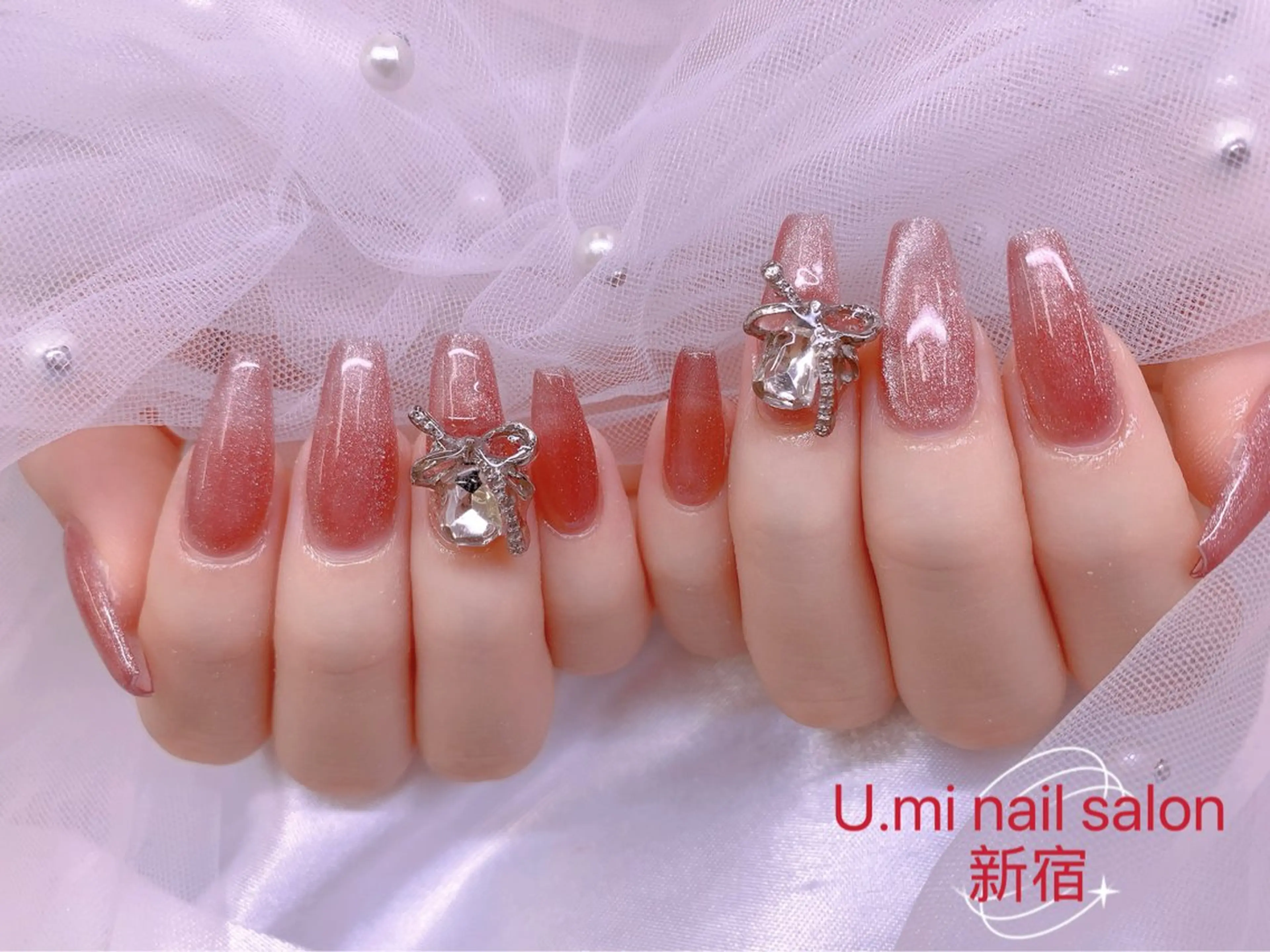 ネイル ボルドー チークネイル 長さ出し フレンチネイル ジェルネイル UMI ネイルサロン新宿🎀のネイルデザイン