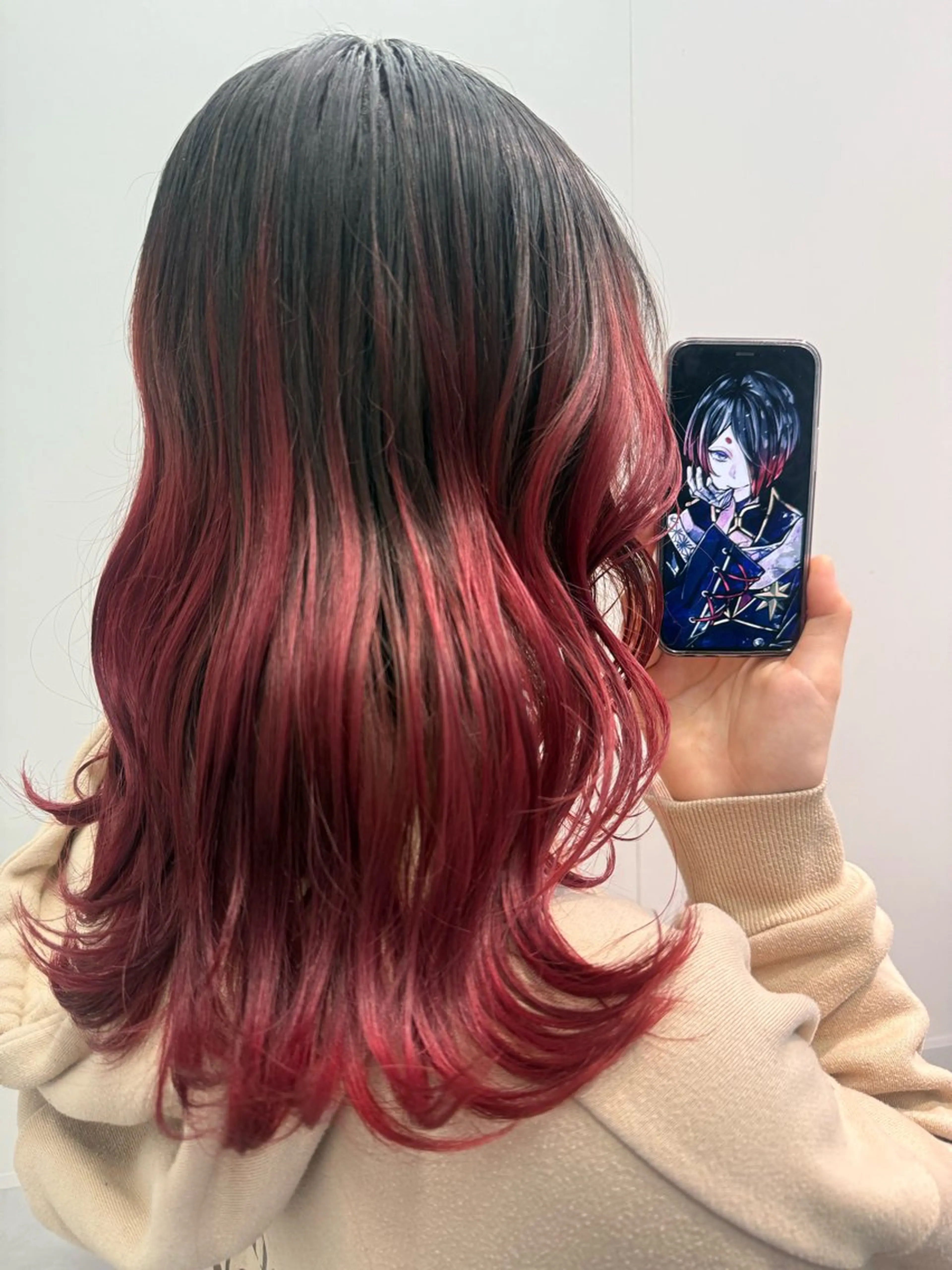 ミディアム カラー 黒髪 ブリーチ ケアブリーチ ダブルカラー グラデーションカラー ヘアカラー インナーカラー/推し ウルフ/アニメカラーのヘアスタイル