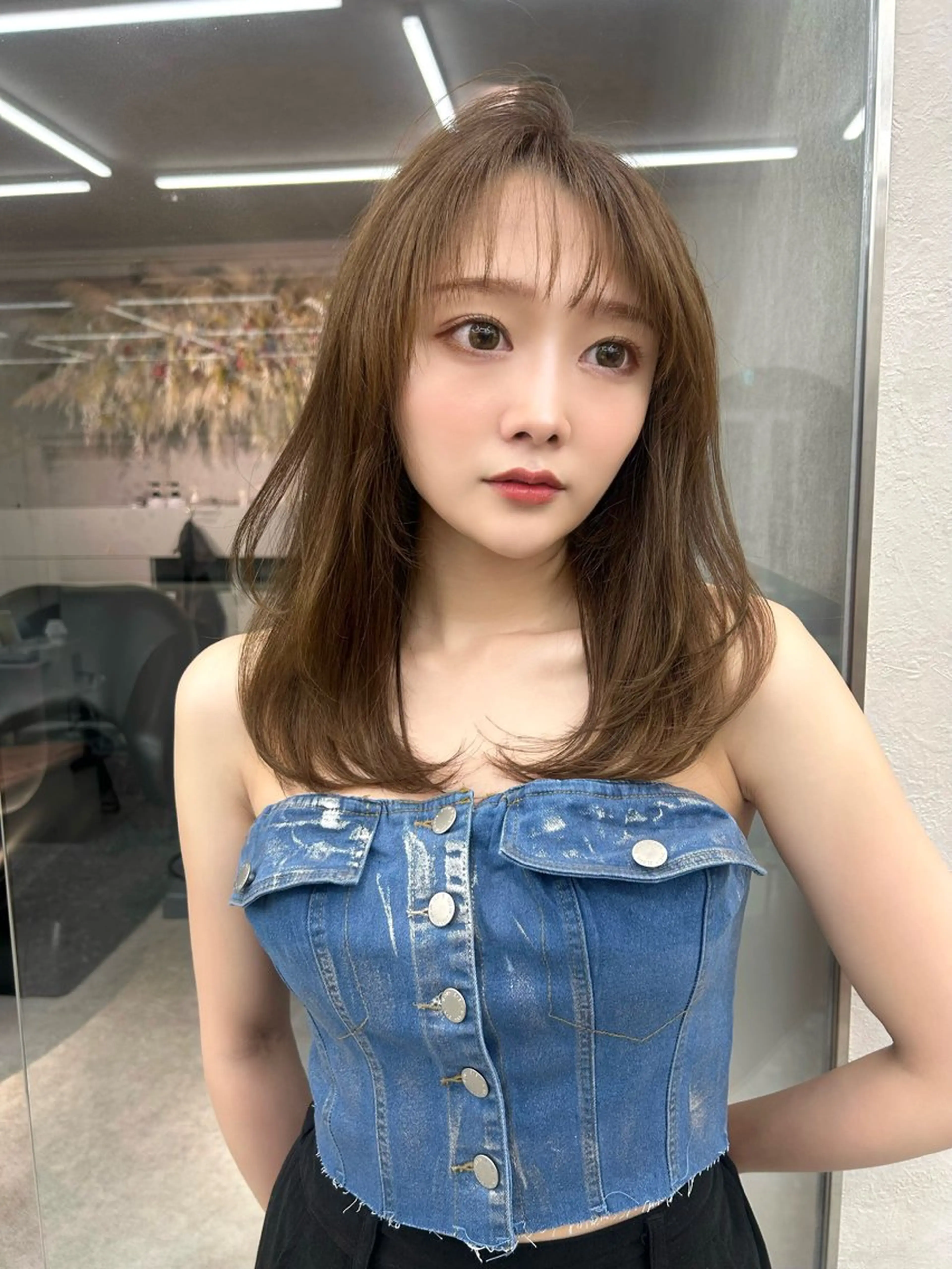 ミディアム カラー ヘアアレンジ ベージュカラー ブリーチ ブリーチなしカラー カット ヘアカラー fumika🎀 韓国ヘアのヘアスタイル