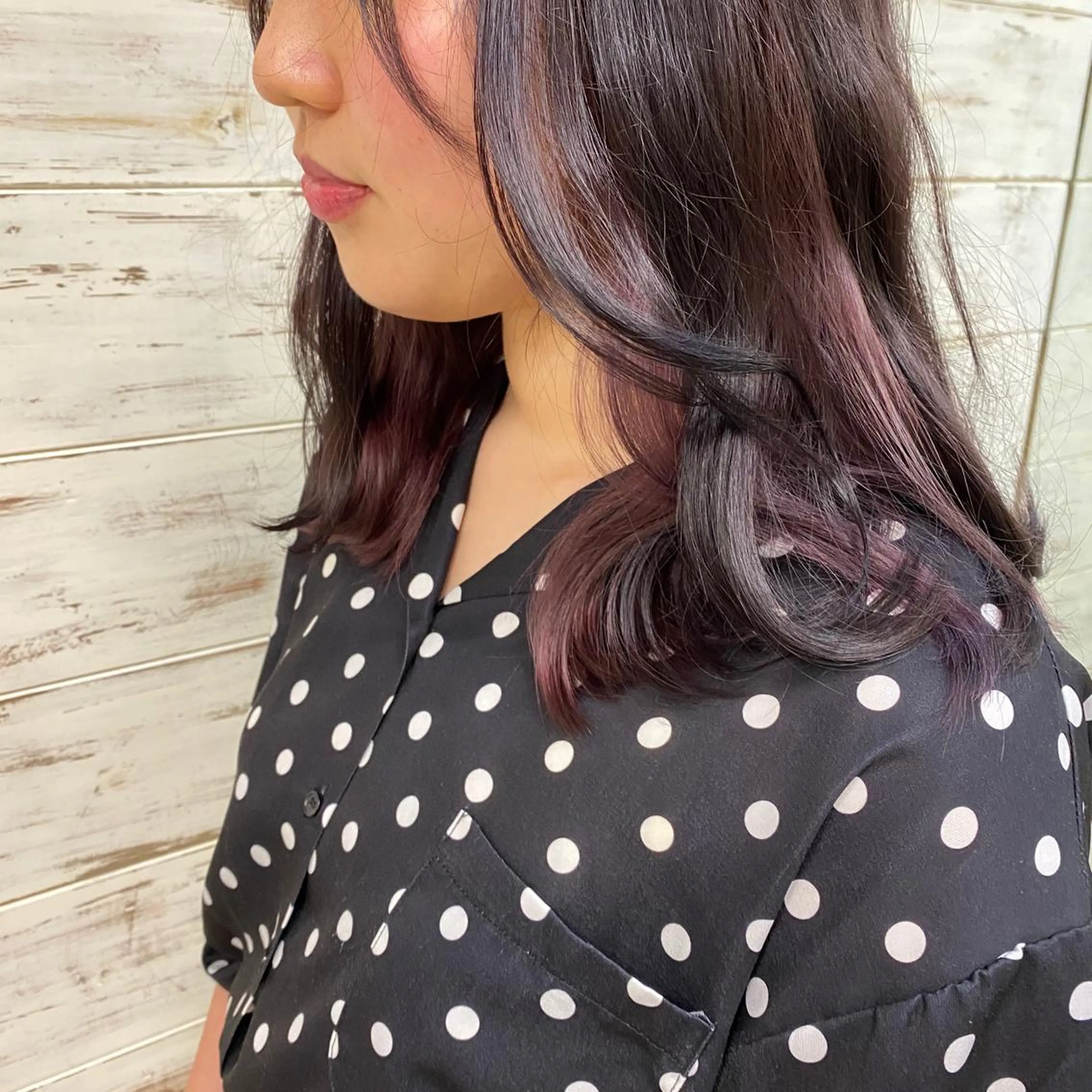 セミロング カラー インナーカラー ピンクカラー ピンクパープル パープルカラー ｲﾁｶﾜ ﾐｵ/ minim hairのヘアスタイル