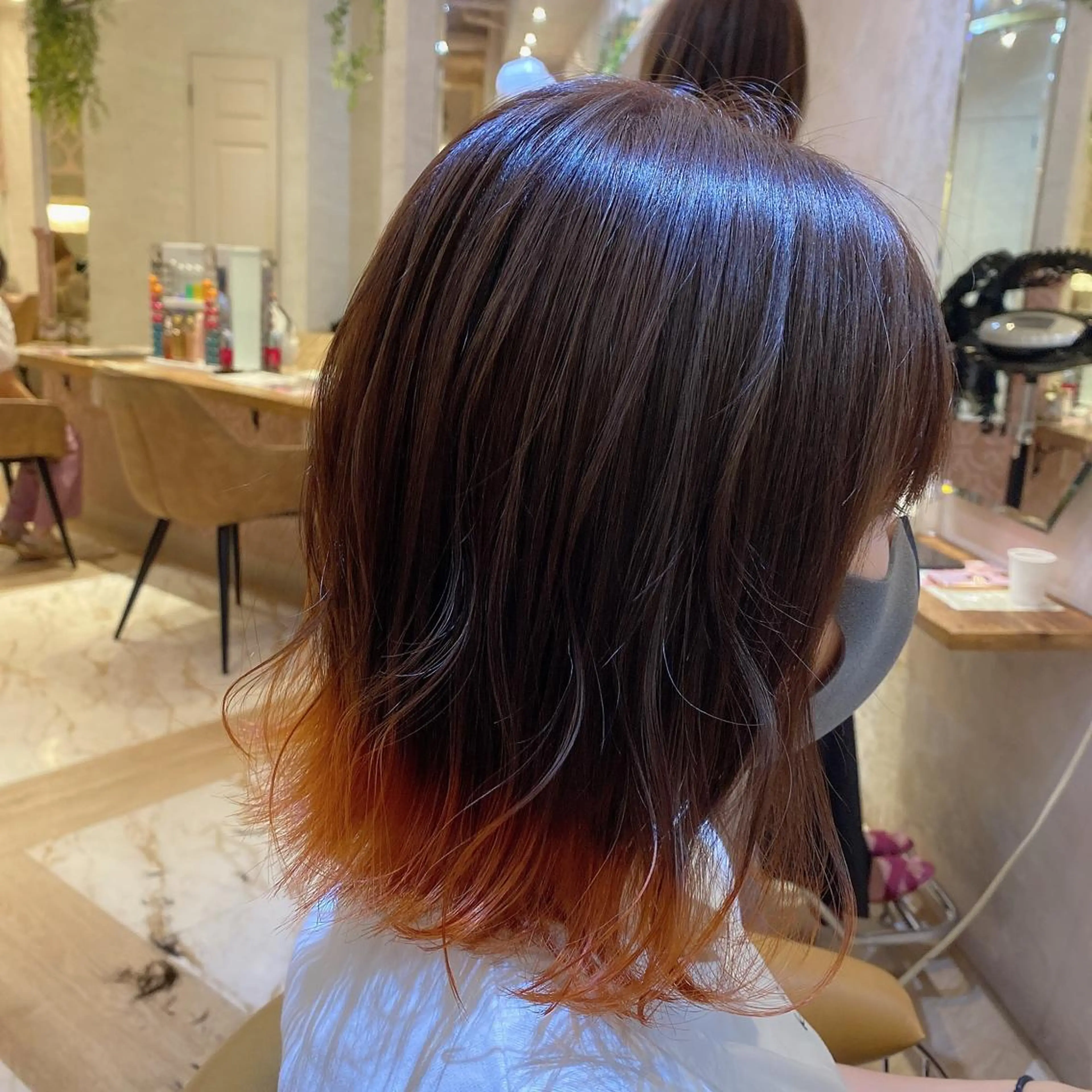 ミディアム ミストバング ヘアカラー トリートメント ブリーチなしダブル カラー縮毛矯正 下野のヘアスタイル