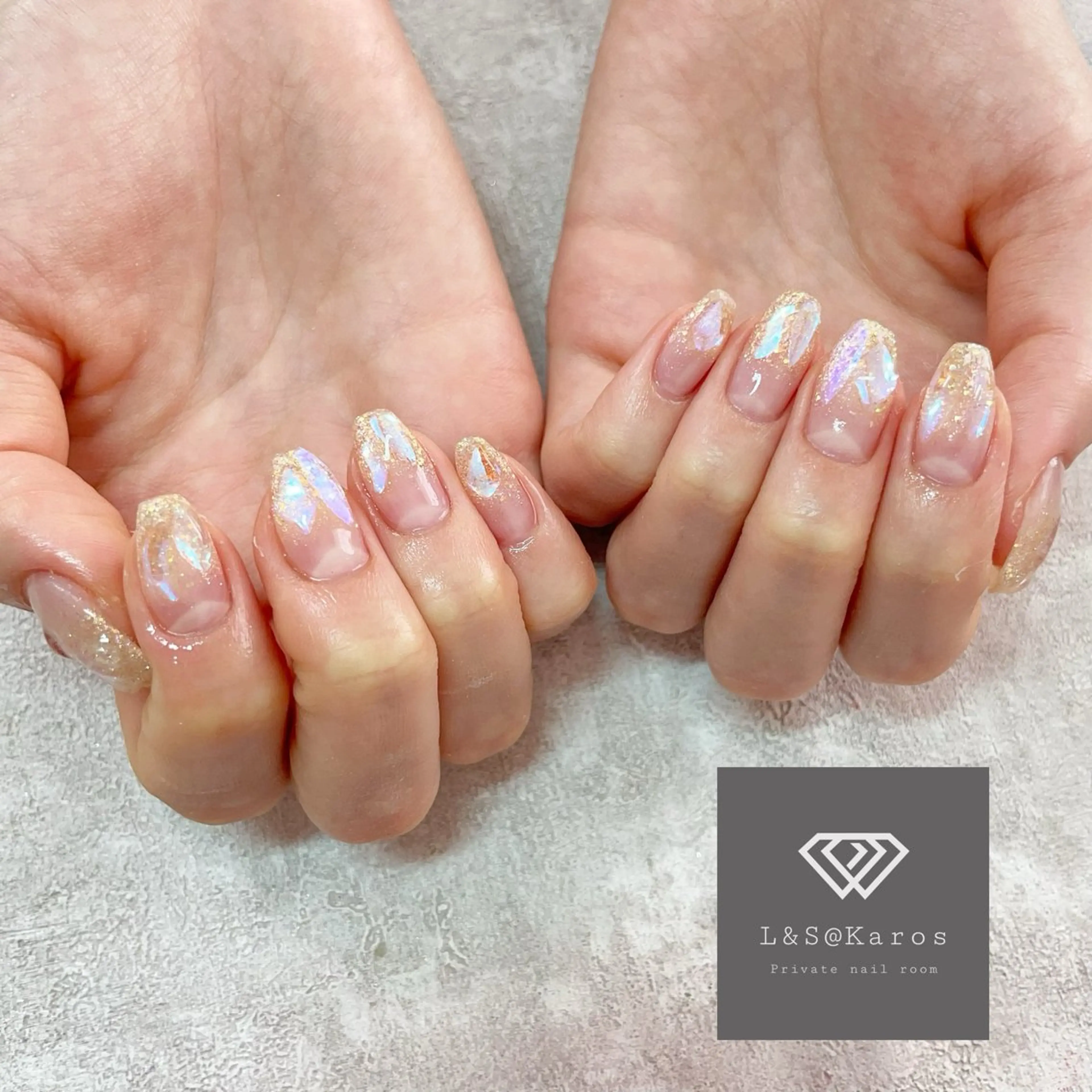 ネイル 氷ネイル・うるうるネイル キラキラネイル ハンドネイル L&S@Karos所属・L&S@ Karosのネイルデザイン